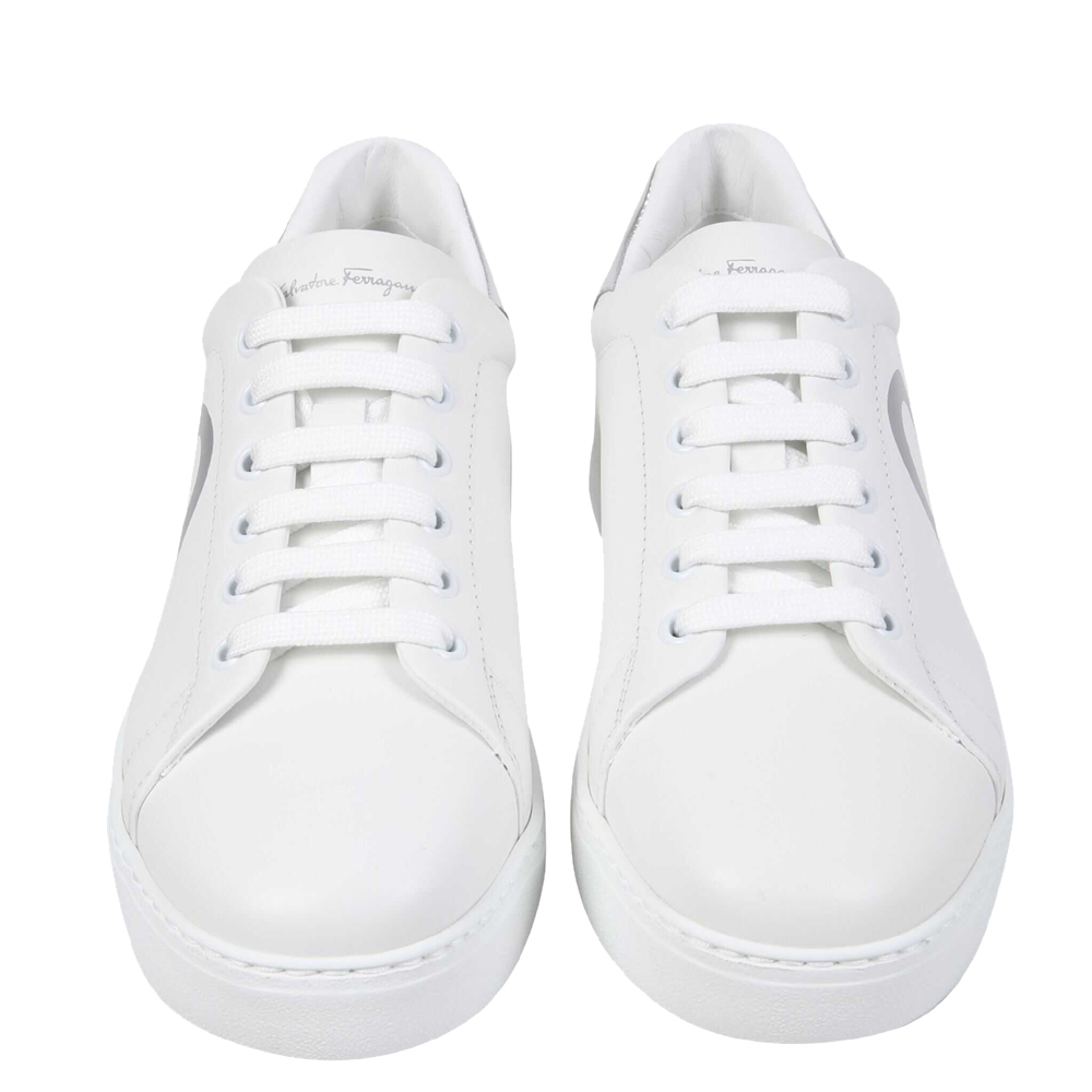 

Salvatore Ferragamo White Calf Leather Gancini Sneakers Size EU