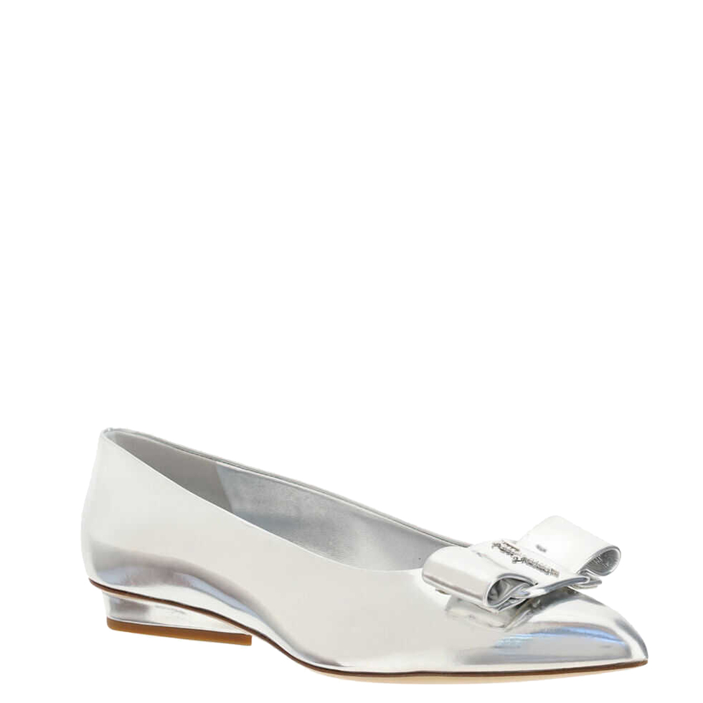 

Salvatore Ferragamo Silver Viva Ballet Flat Shoes Size  (US 5.5