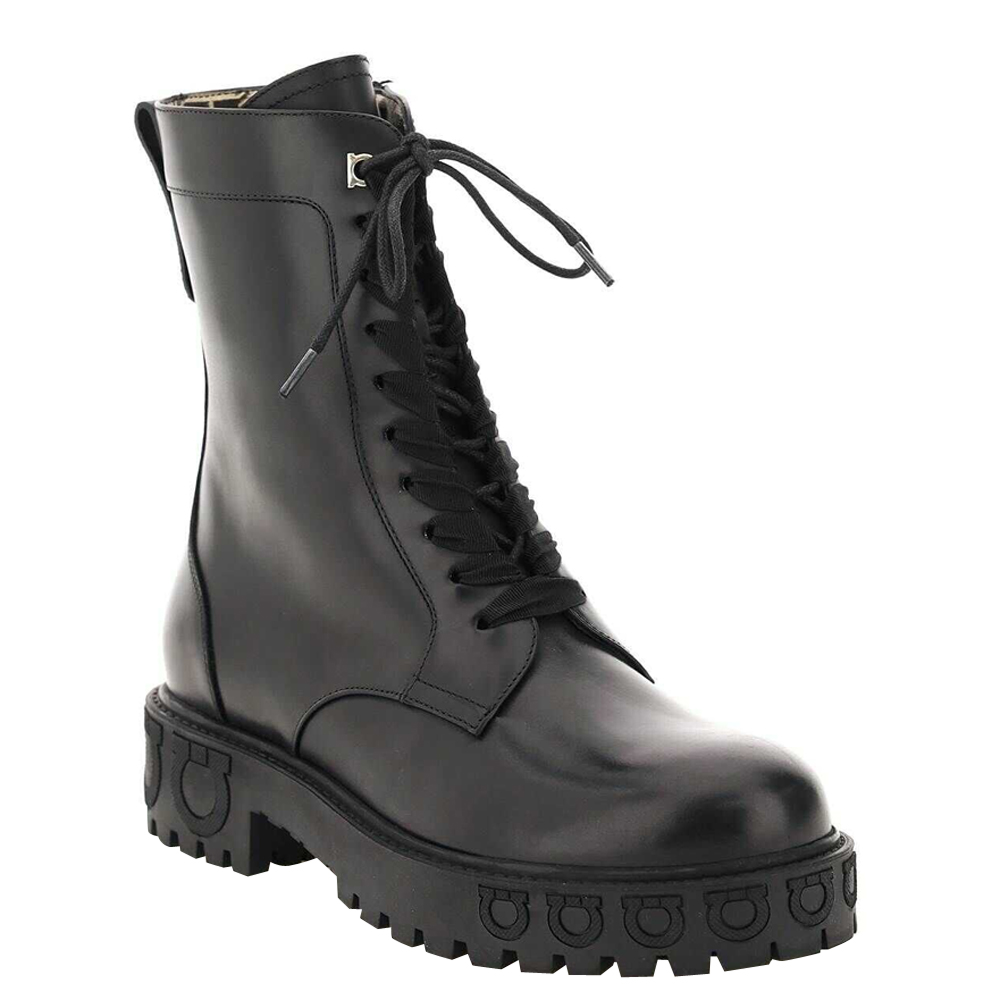 

Salvatore Ferragamo Black Lace-Up Biker Boots Size