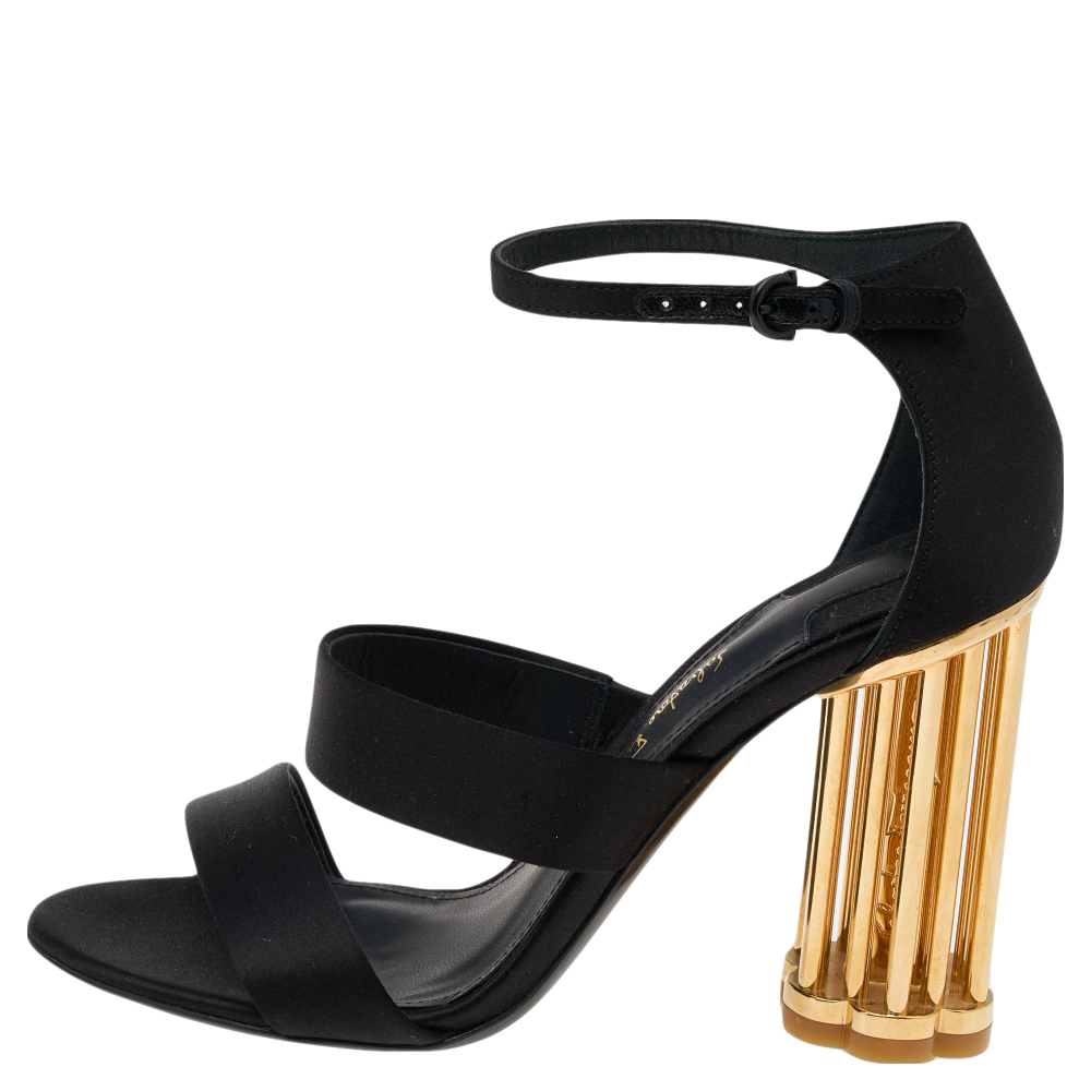 

Salvatore Ferragamo Black Satin Daiano Ankle Strap Sandals Size