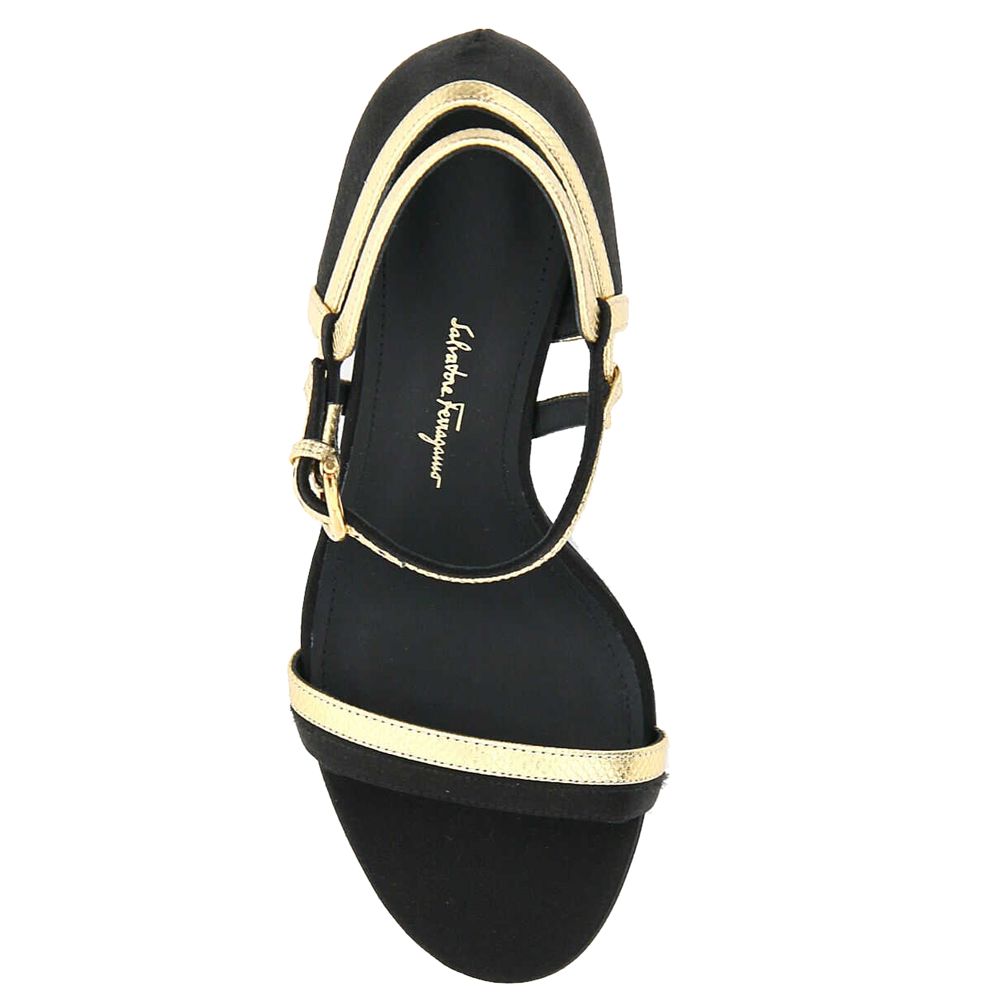 

Salvatore Ferragamo Black/Gold Leather Malmo Two-tone Sandals Size US 6.5 IT