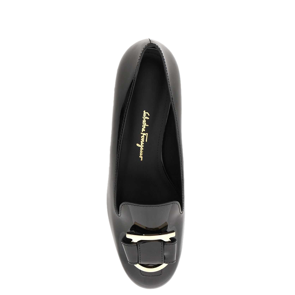 

Salvatore Ferragamo Black Patent Leather Gancini Loafers Size US 5.5 IT
