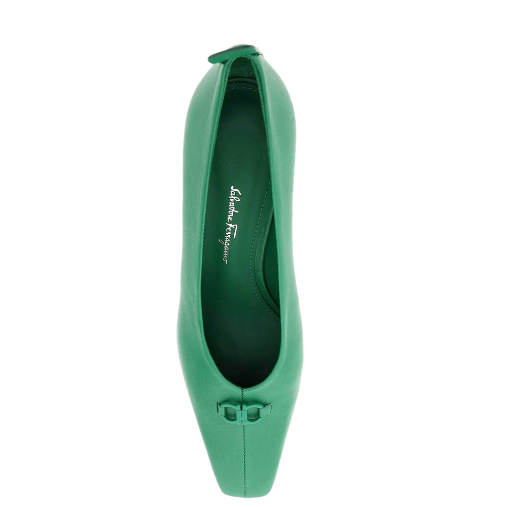 

Salvatore Ferragamo Green Nappa Leather F-Shaped Pumps Size US 5.5 IT