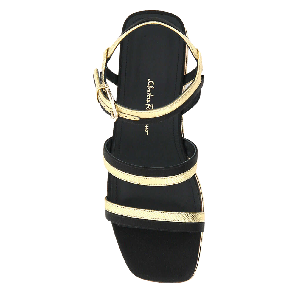 

Salvatore Ferragamo Black Satin Leather Mysen Platform Sandals Size US 4.5 EU