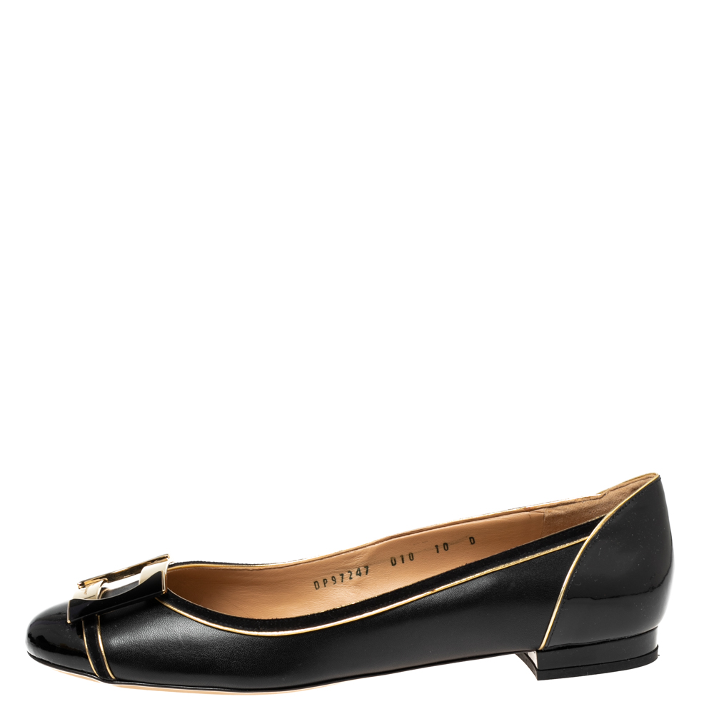 

Salvatore Ferragamo Black Patent And Leather Ballet Flats Size