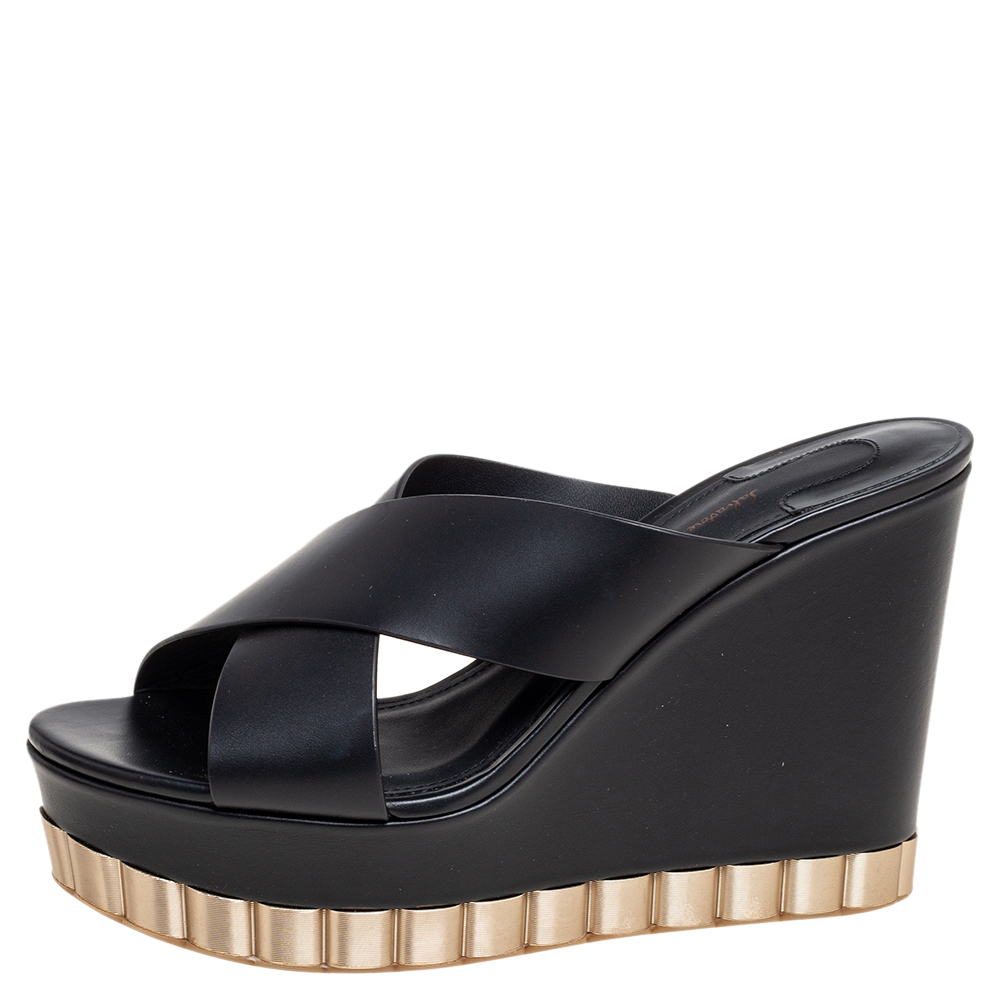 

Salvatore Ferragamo Black Leather Nicosia Wedge Platform Sandals Size