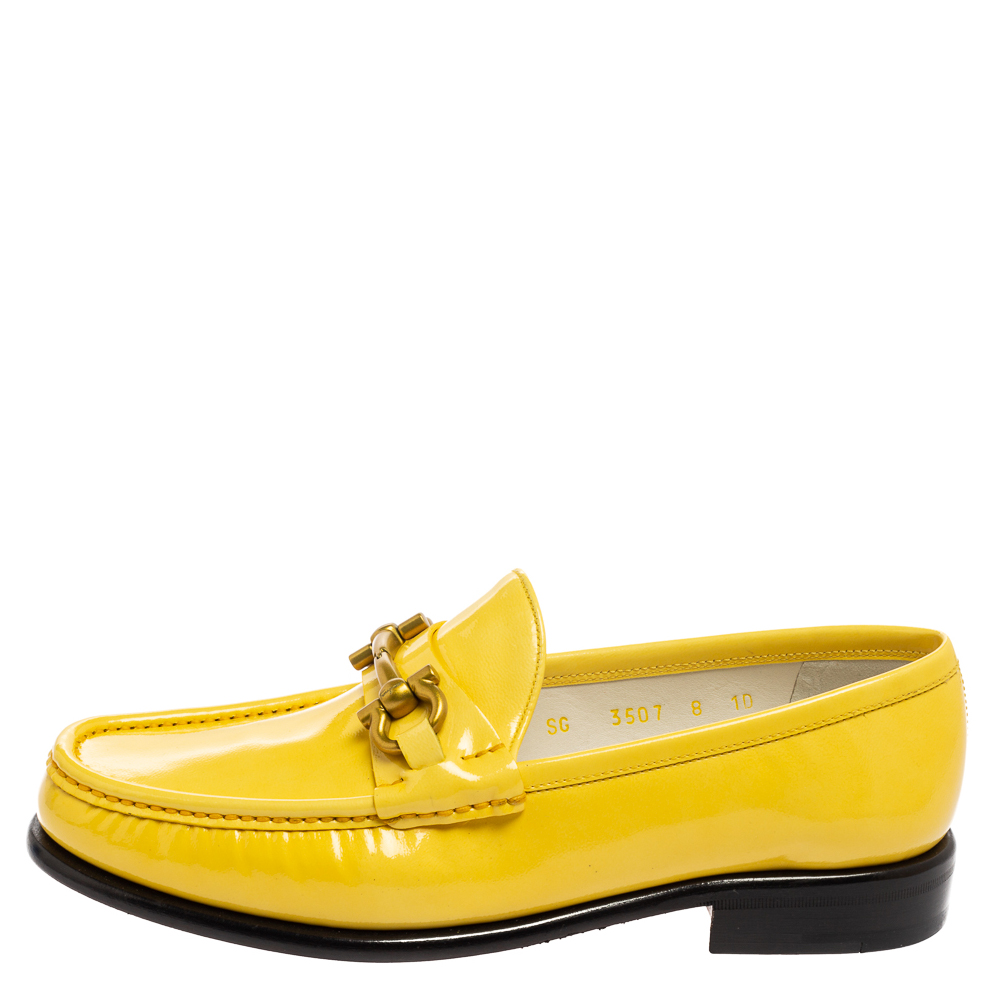 

Salvatore Ferragamo Yellow Patent Leather Gancini Loafers Size