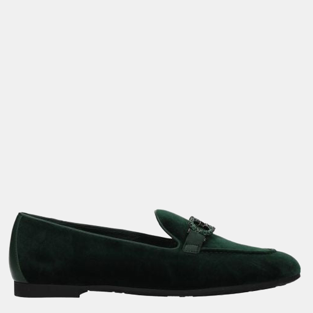 

Salvatore Ferragamo Green Leather Velvet Loafers Size US 7 EU