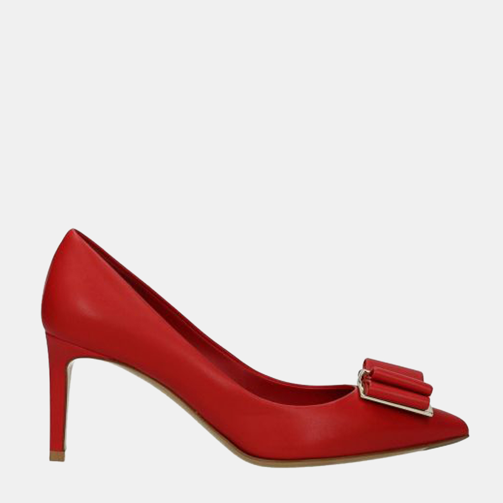 

Salvatore Ferragamo Red Leather Zeri Pumps Size US 6.5 EU