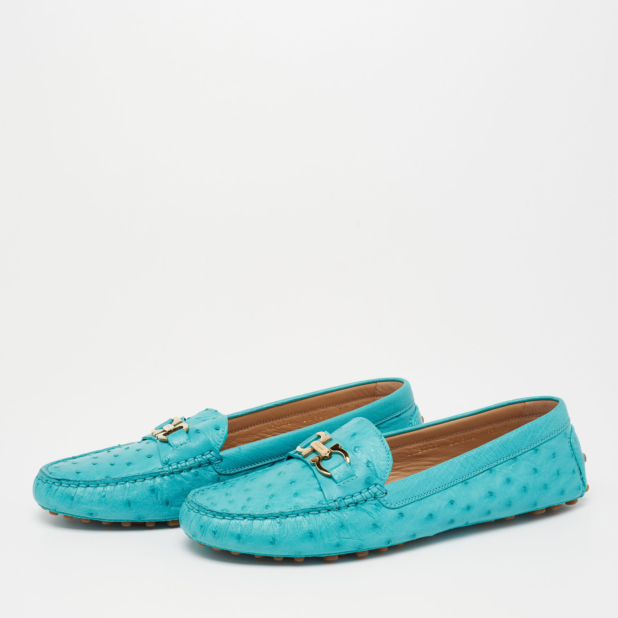 

Salvatore Ferragamo Turquoise Ostrich Leather Saba Loafers Size, Blue