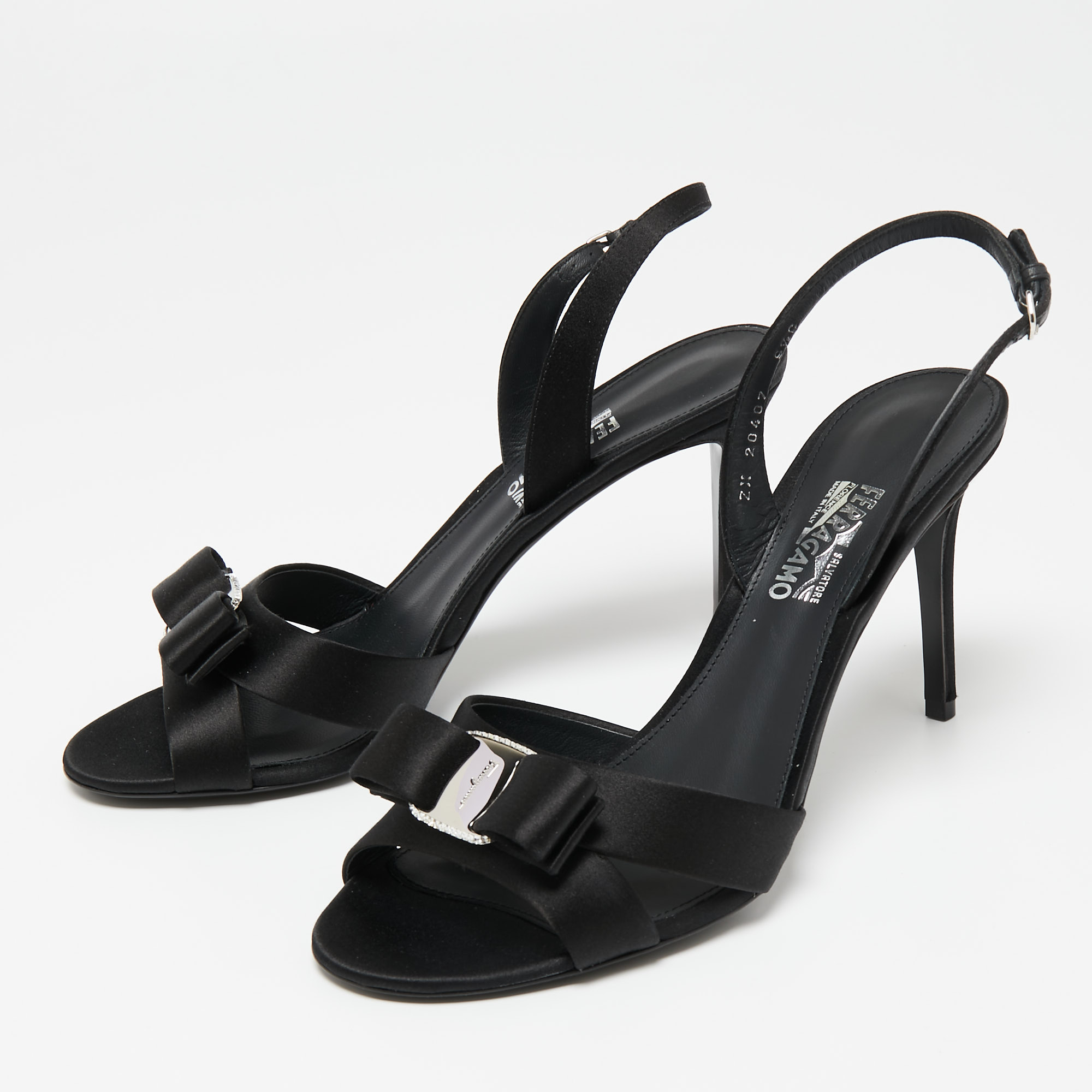 

Salvatore Ferragamo Black Satin Lida Slingback Sandals Size