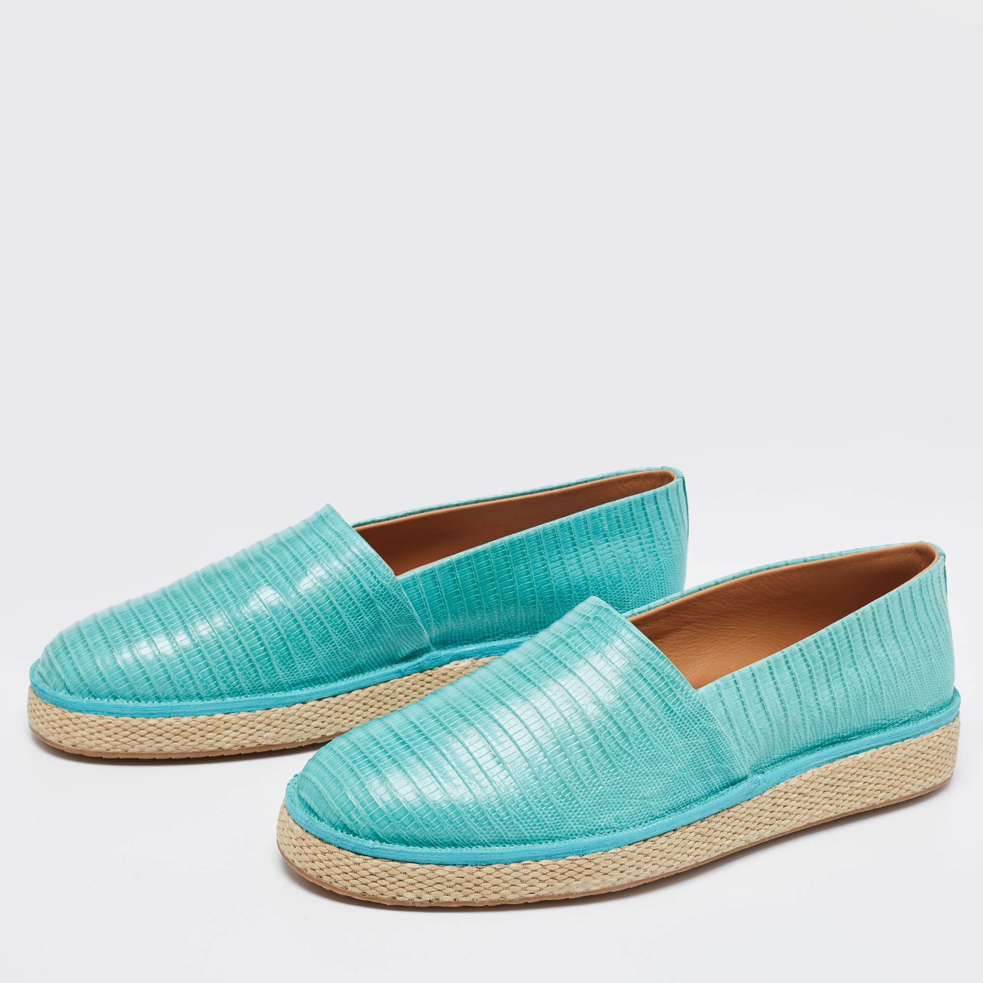 

Salvatore Ferragamo Aqua Green Lizard Leather Lampedusa Espadrilles Size