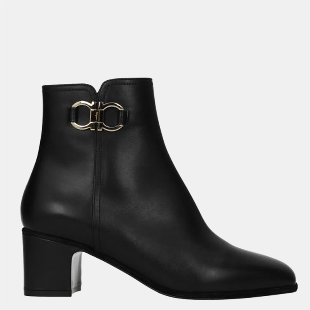 

Salvatore Ferragamo Black Leather Ankle Boots Size EU  US 8