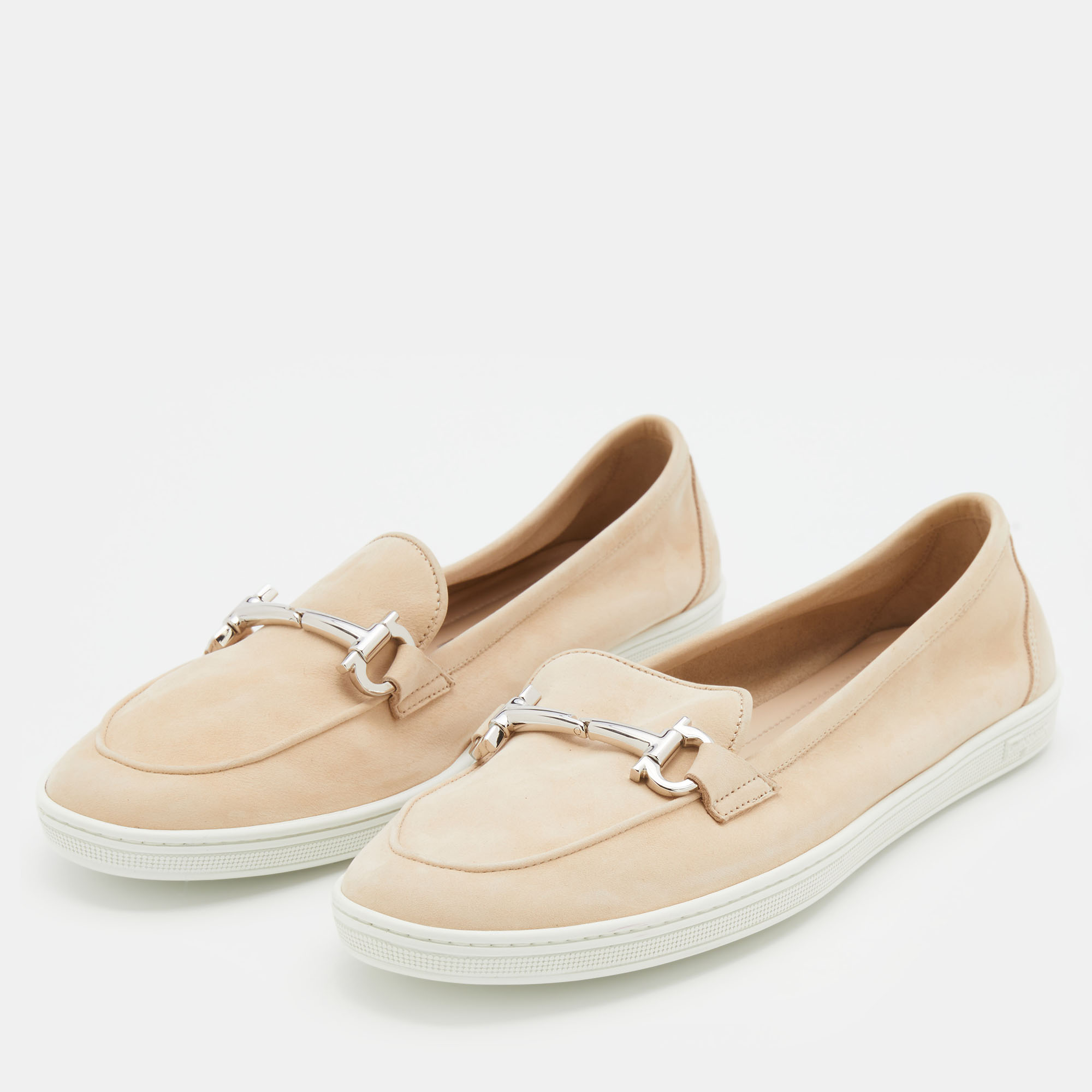 

Salvatore Ferragamo Beige Suede Horsebit Slip On Size