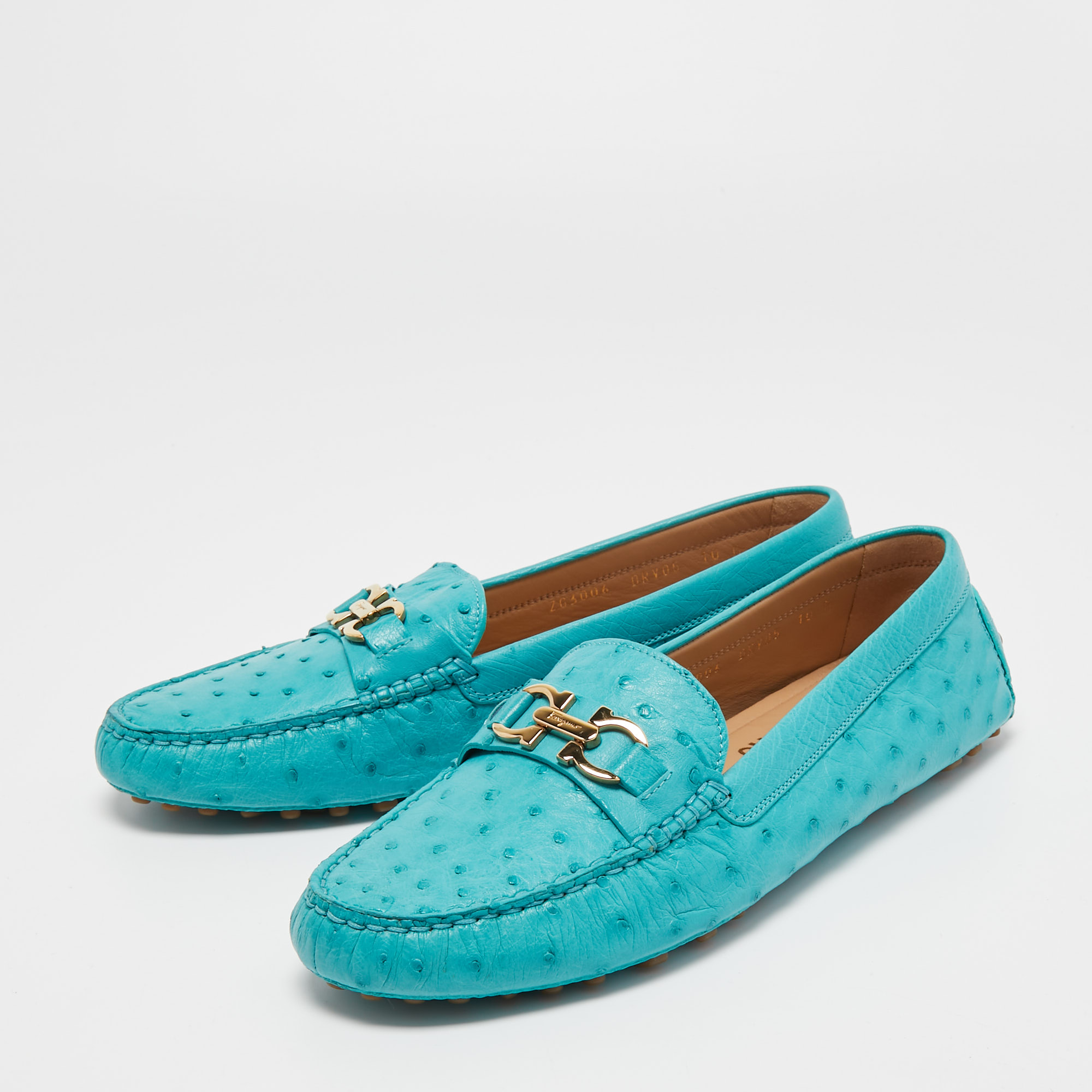 

Salvatore Ferragamo Turquoise Ostrich Leather Saba Loafers Size, Blue