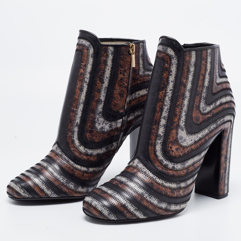 

Salvatore Ferragamo Multicolor Leather Zig Zag Feeling Ankle Boots Size