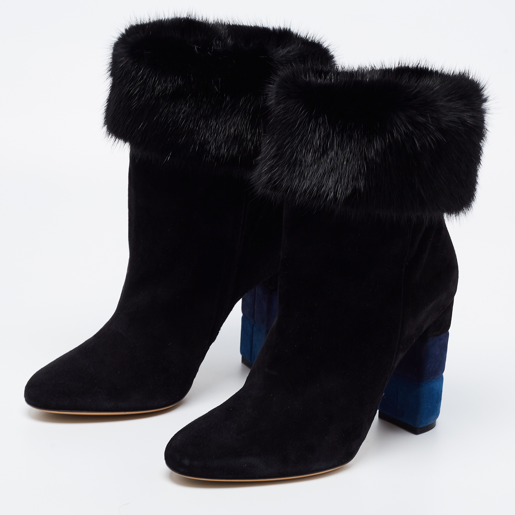 

Salvatore Ferragamo Black Suede and Fur Loris Ankle Boots Size