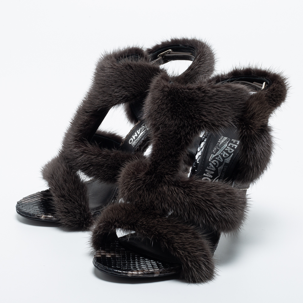 

Salvatore Ferragamo Brown Mink Fur Larix Sandals Size