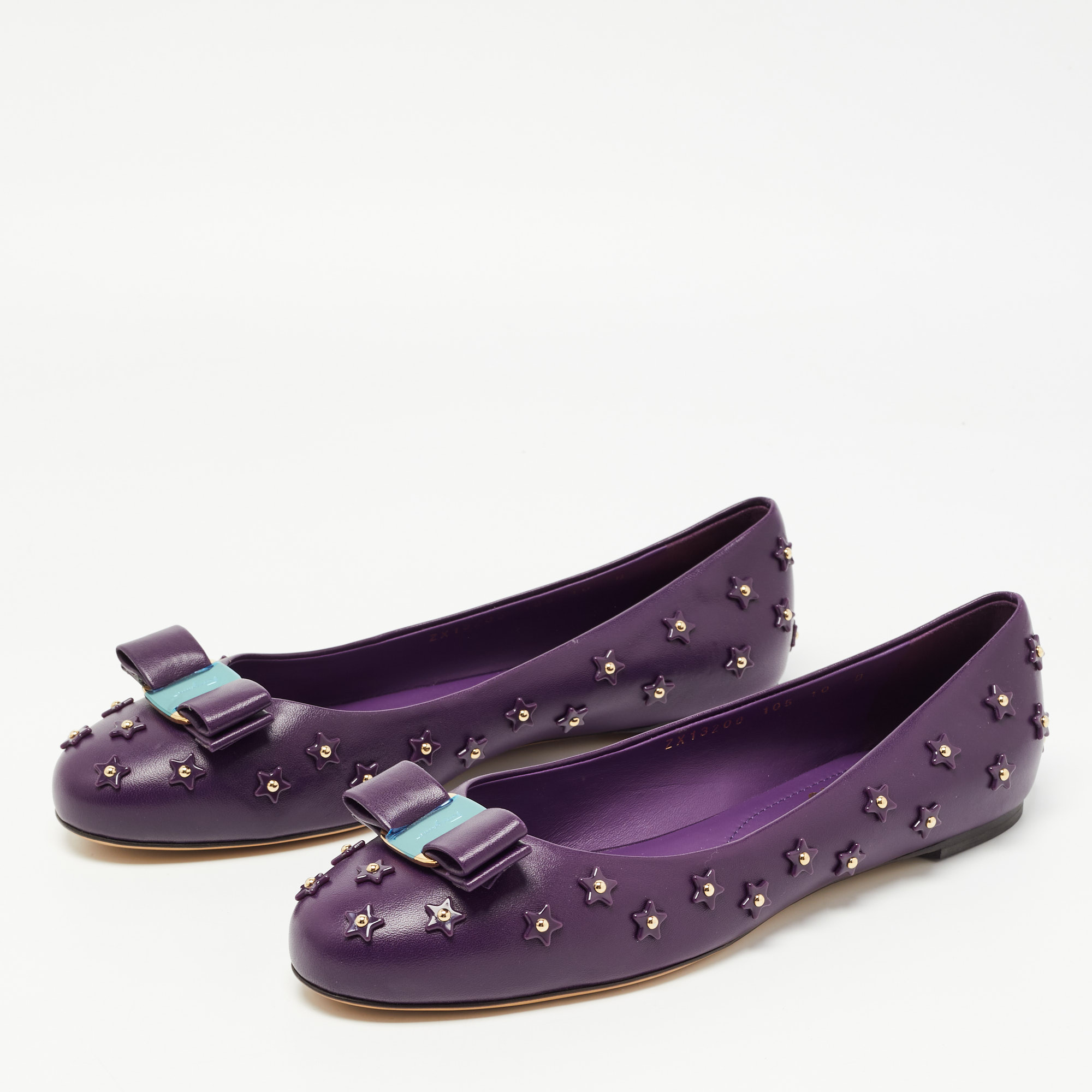 

Salvatore Ferragamo Purple Leather Varina Sky Ballet Flats Size