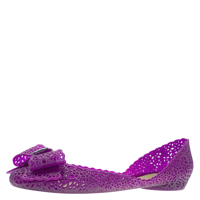 Pre Owned Salvatore Ferragamo Purple Nilly Jelly Bow Ballet Flats Size 39.5