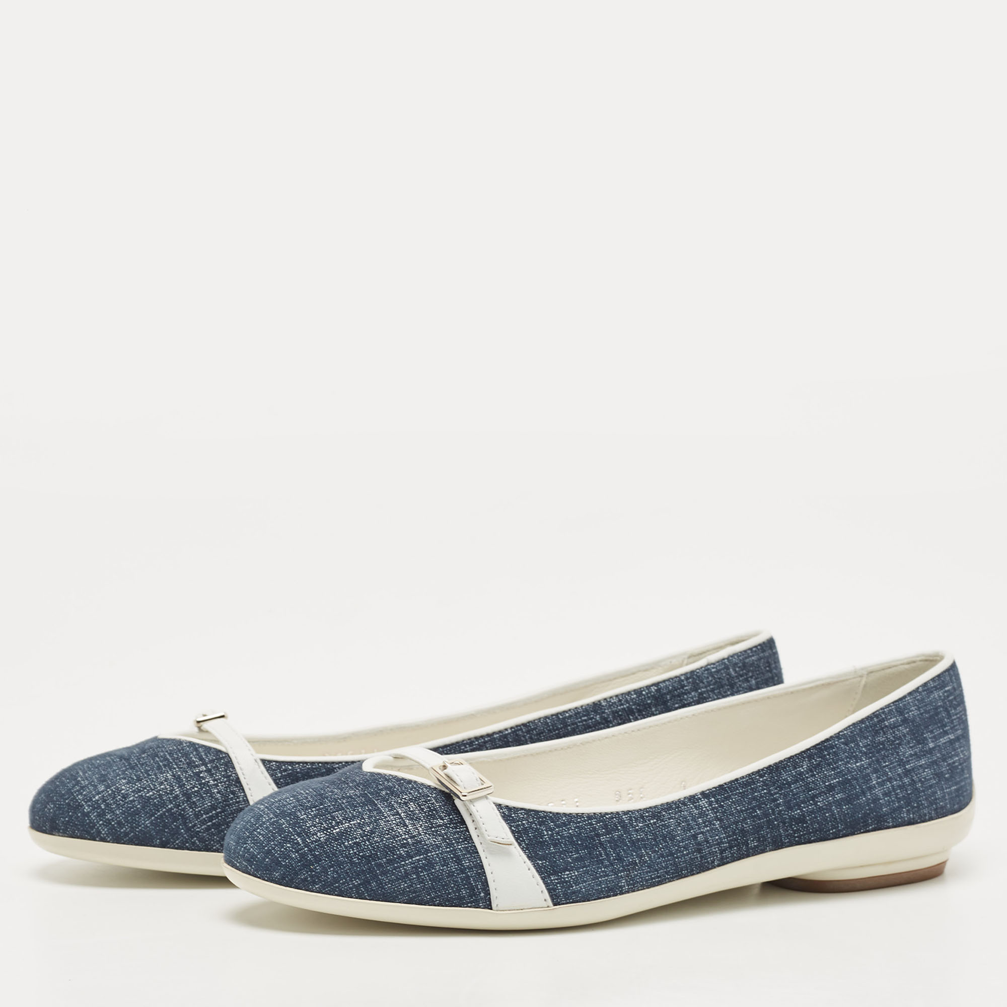 

Salvatore Ferragamo Blue Denim and Leather Audrey Ballet Flats Size