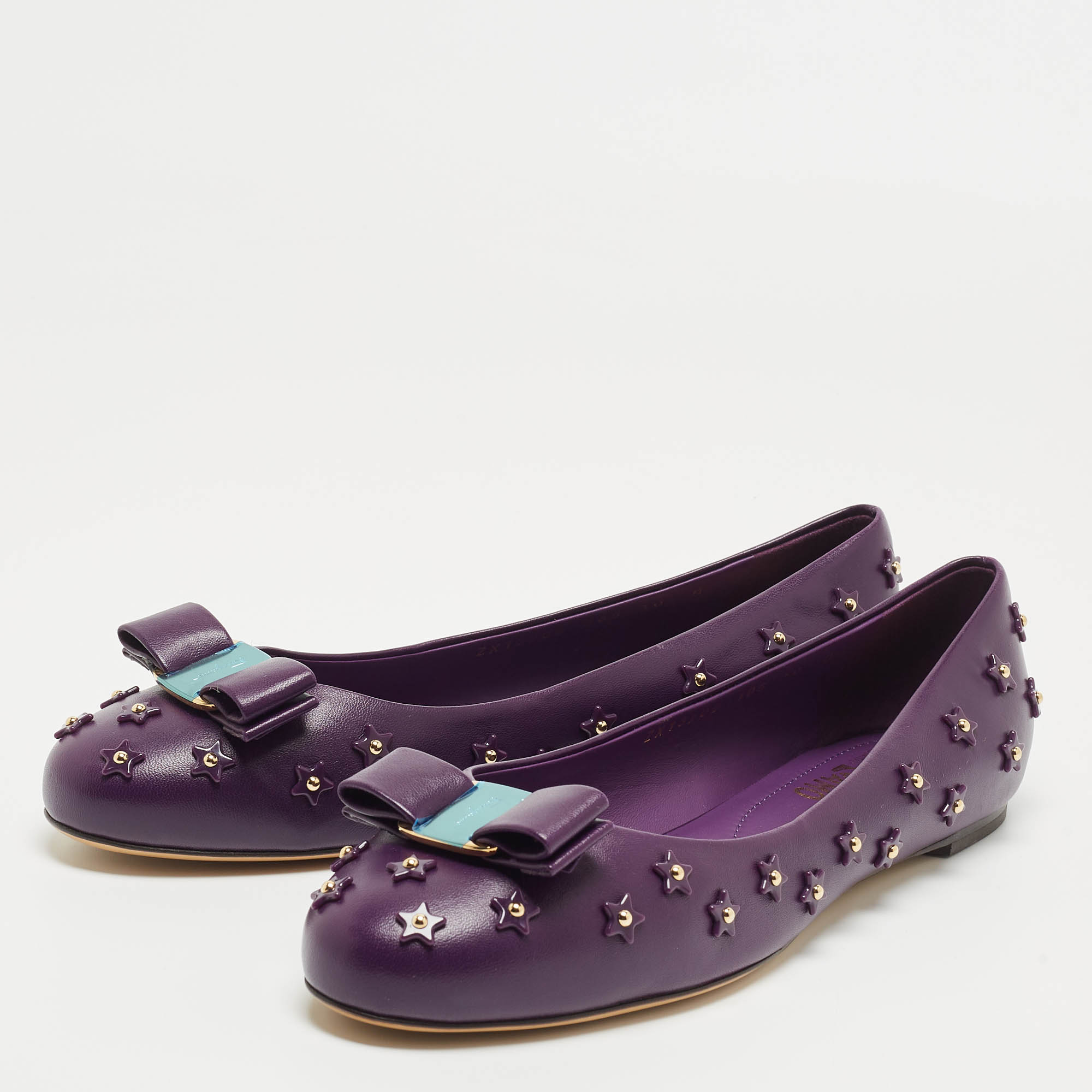 

Salvatore Ferragamo Purple Leather Vara Bow Ballet Flats Size