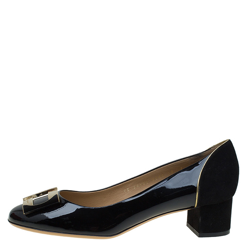 

Salvatore Ferragamo Black Leather And Suede Missy Pumps Size