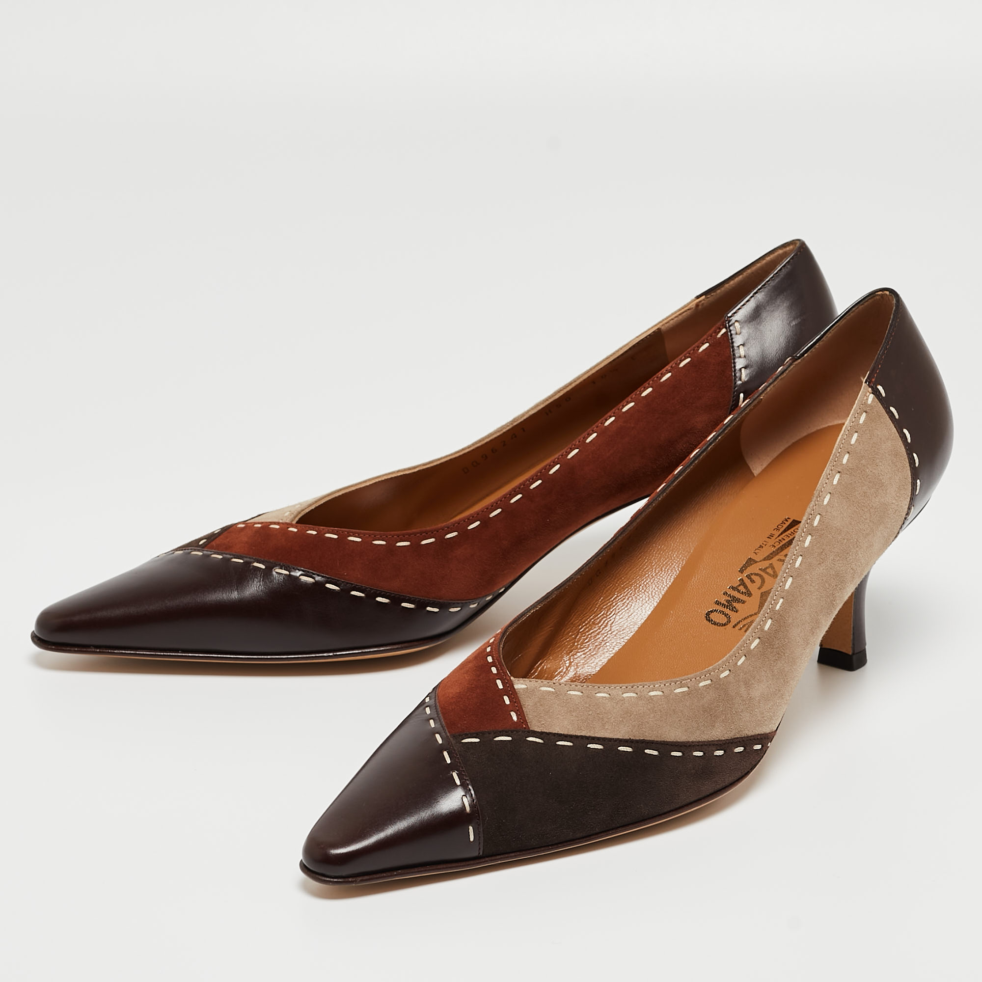

Salvatore Ferragamo Multicolor Suede and Leather Pointed Toe Pumps Size