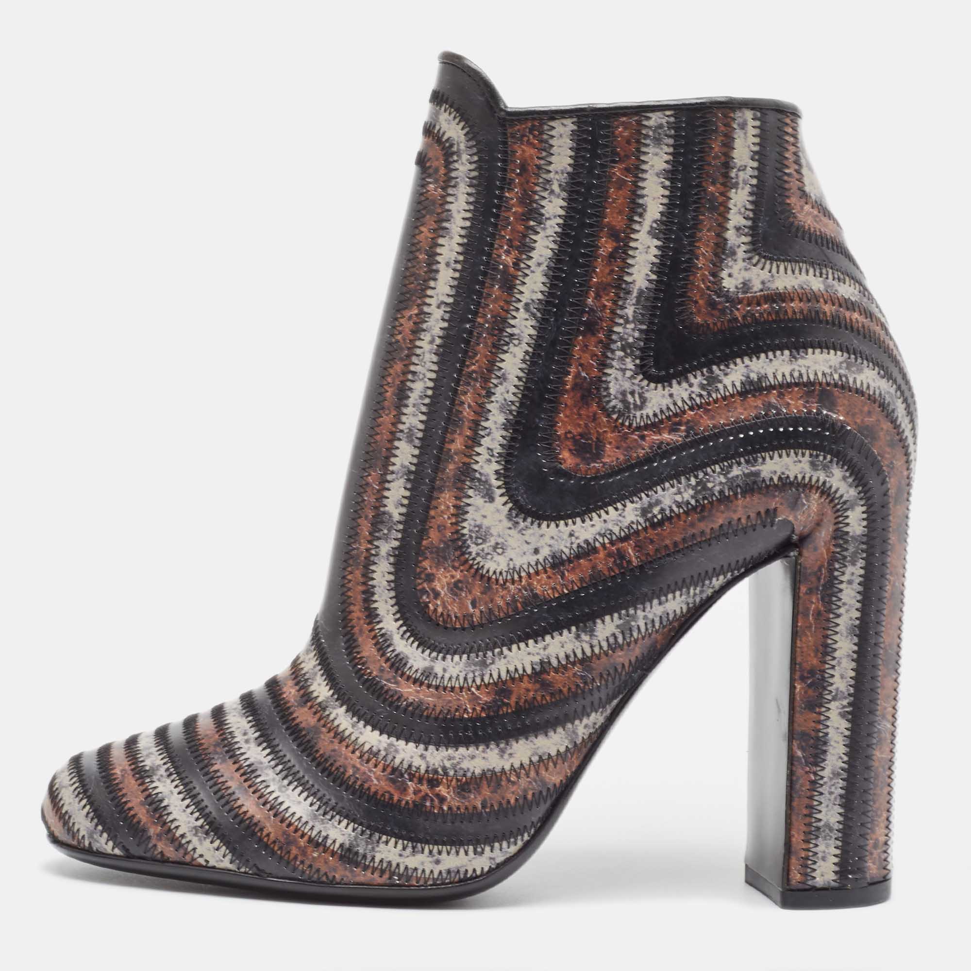 Salvatore Ferragamo Multicolor Printed Leather Feeling Ankle Boots Size 39.5