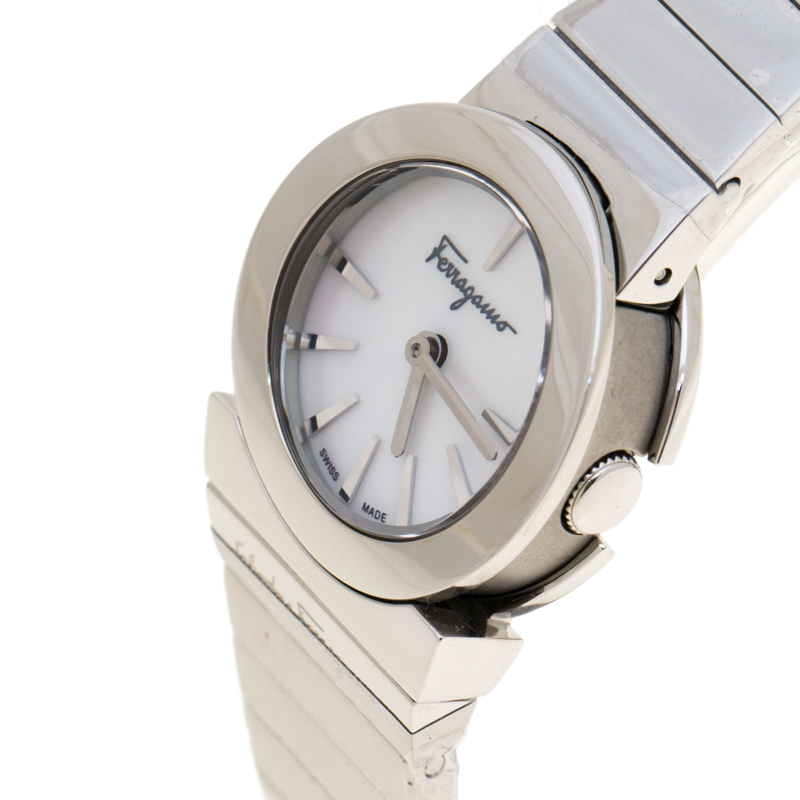 

Salvatore Ferragamo Mother of Pearl Stainless Steel F70 Women's Wristwatch, Silver