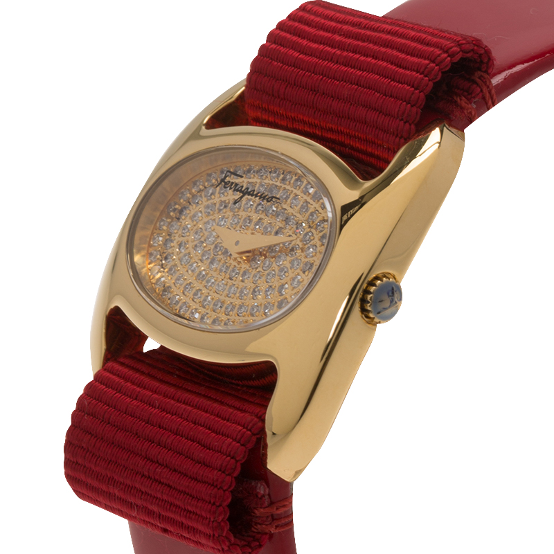 

Salvatore Ferragamo Diamond Gold-Plated Stainless Steel Varina Women's Wristwatch, Red