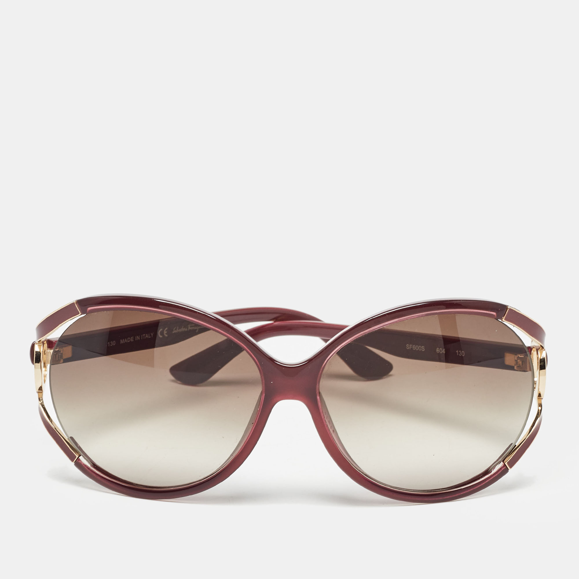 Pre-owned Ferragamo Burgundy/brown Gradient Gancini Oversized Sunglasses