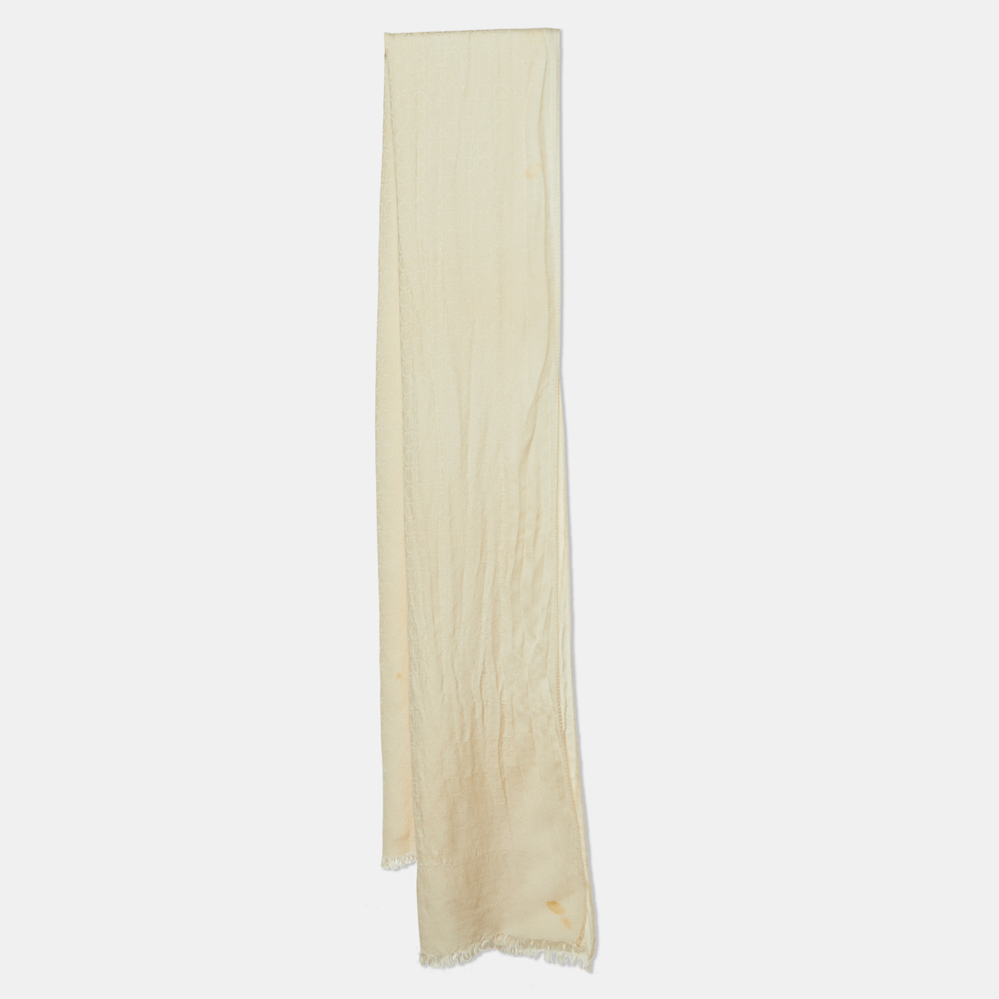 

Salvatore Ferragamo Cream Silk Wool Gancini Scarf