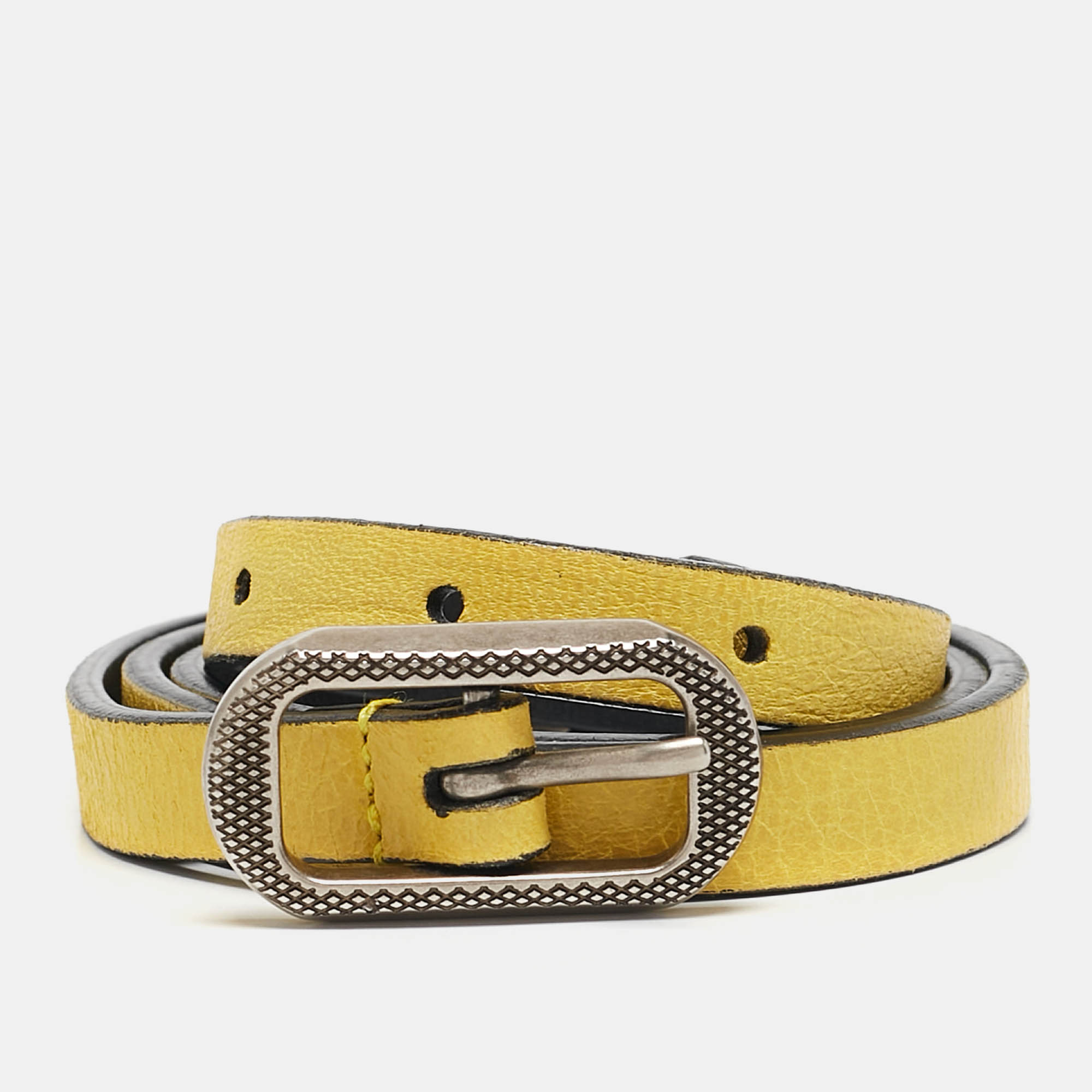 

Salvatore Ferragamo Yellow Arena Studs Slim Waist Belt 80CM