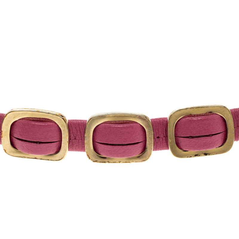 

Salvatore Ferragamo Pink Leather Gold Tone Chain Link Double Tour Bracelet