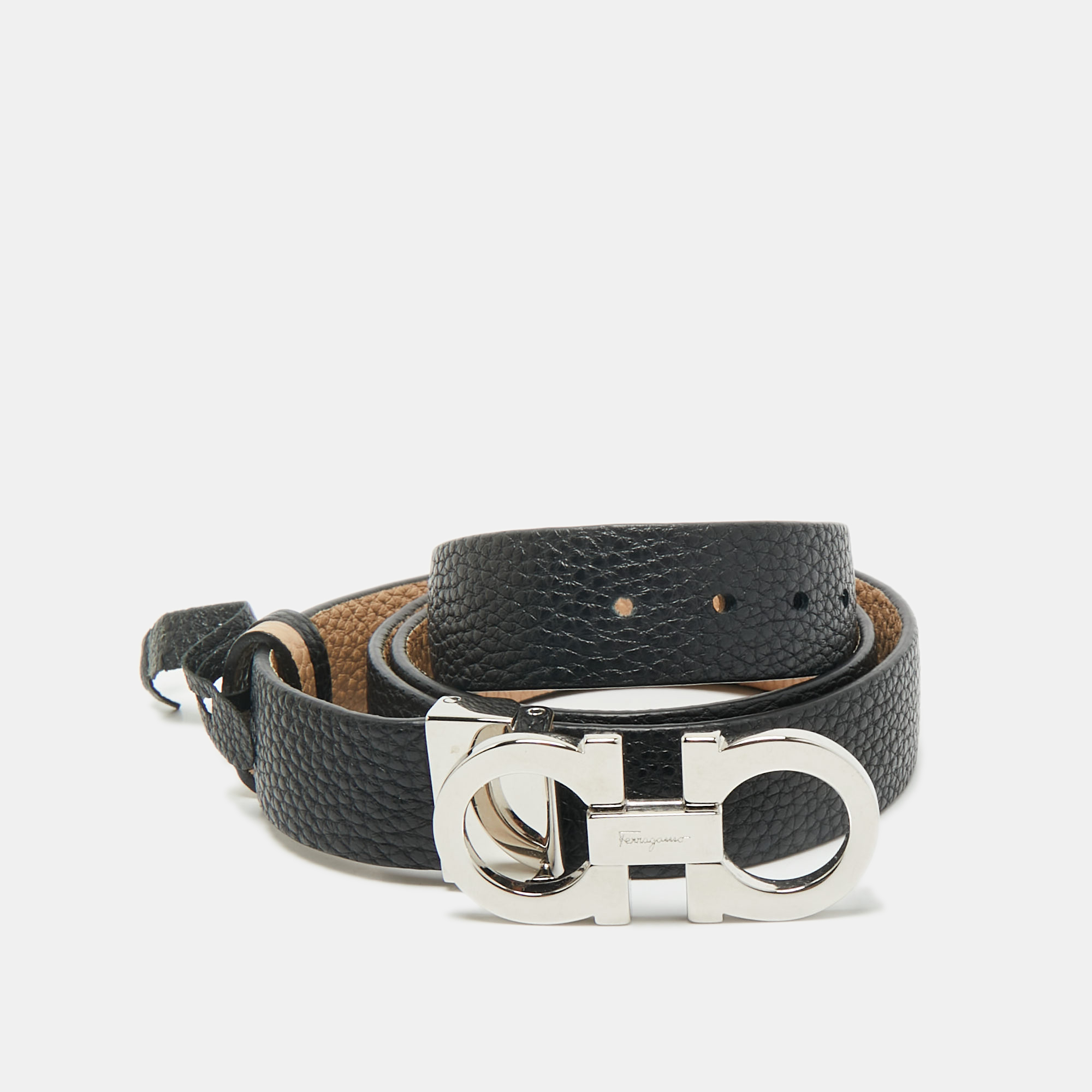 

Salvatore Ferragamo Black/Beige Gancini Cut to Size Reversible Belt