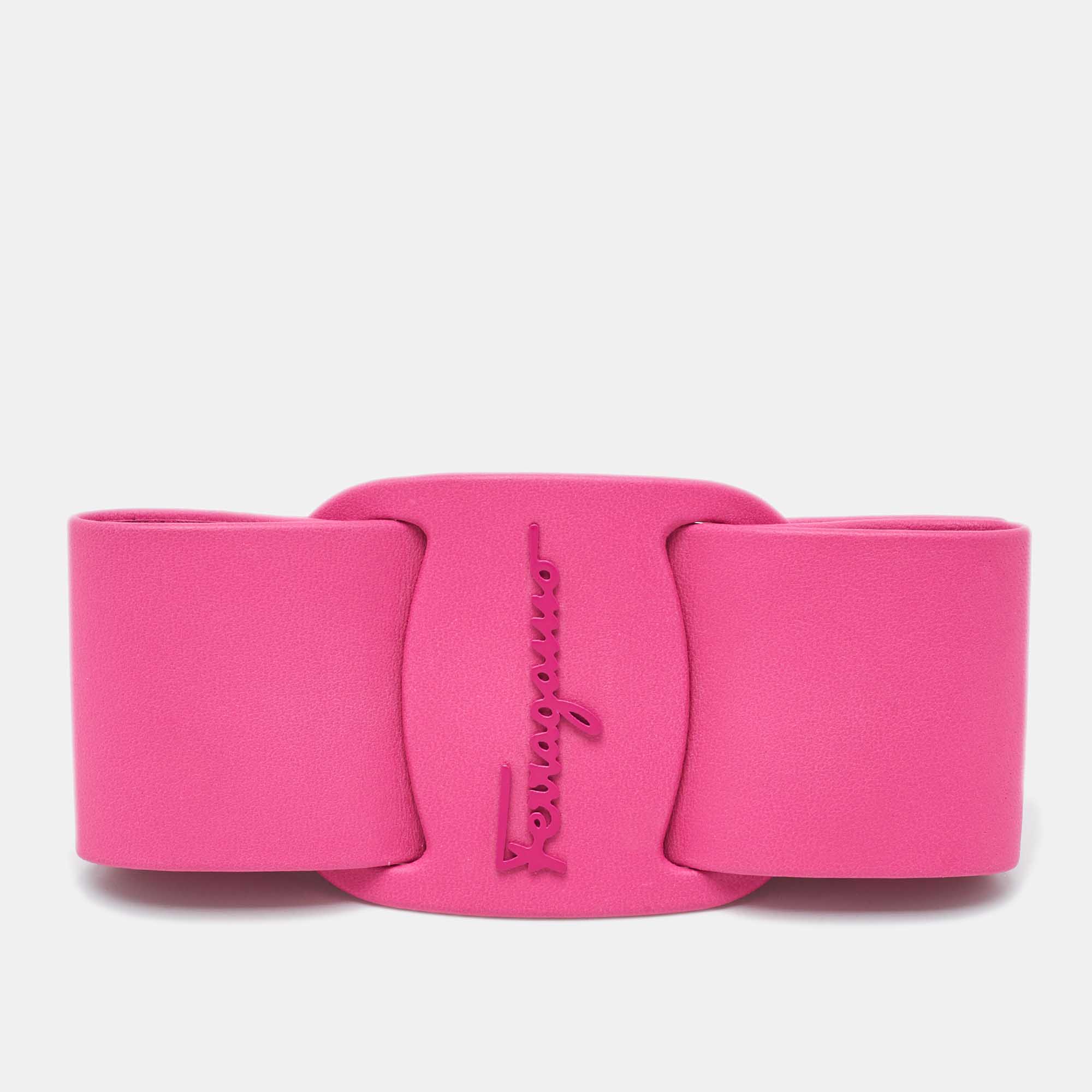 

Salvatore Ferragamo Pink Leather Logo Plaque Vara Bow Hair Clip
