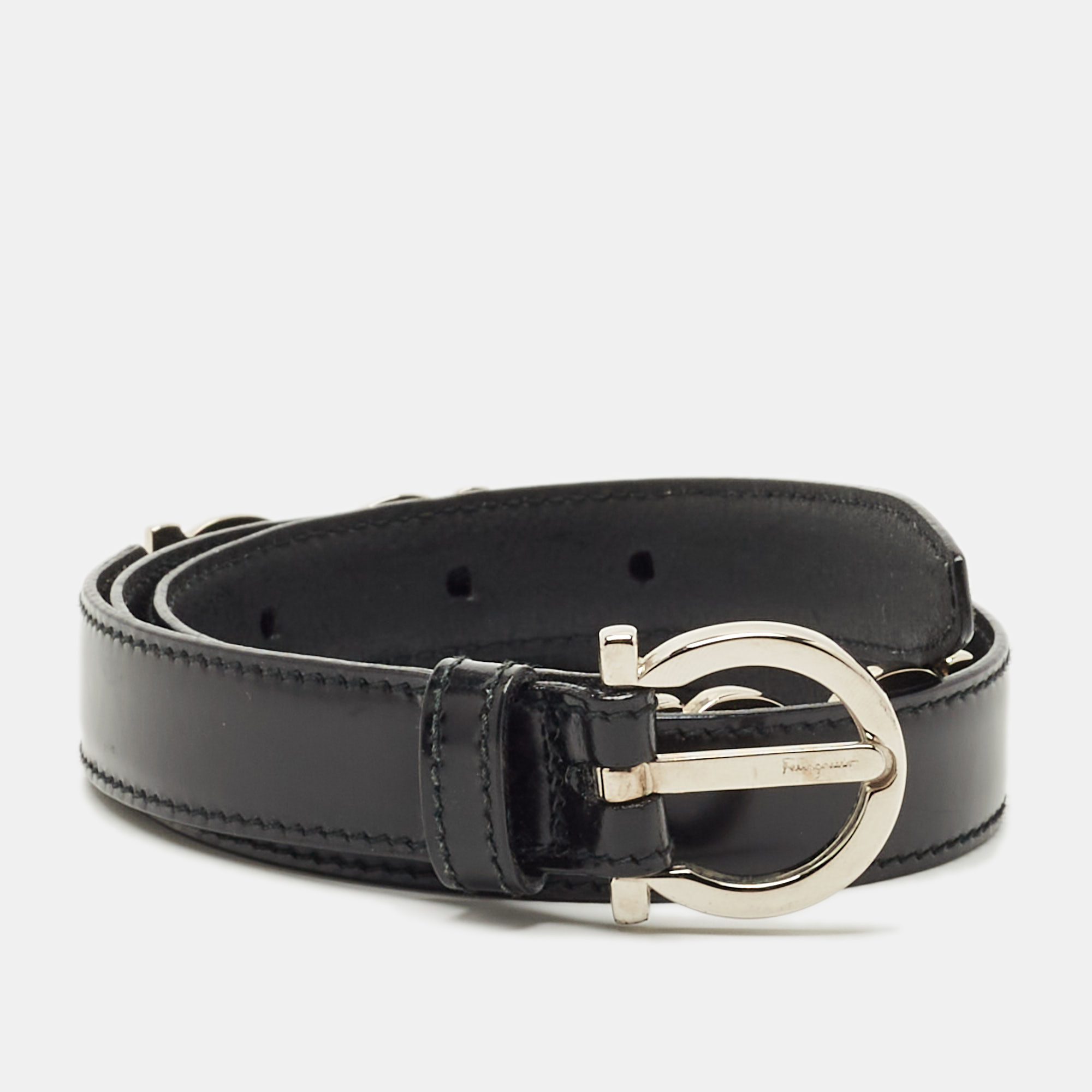 

Salvatore Ferragamo Black Leather Gancini Buckle Belt 75CM