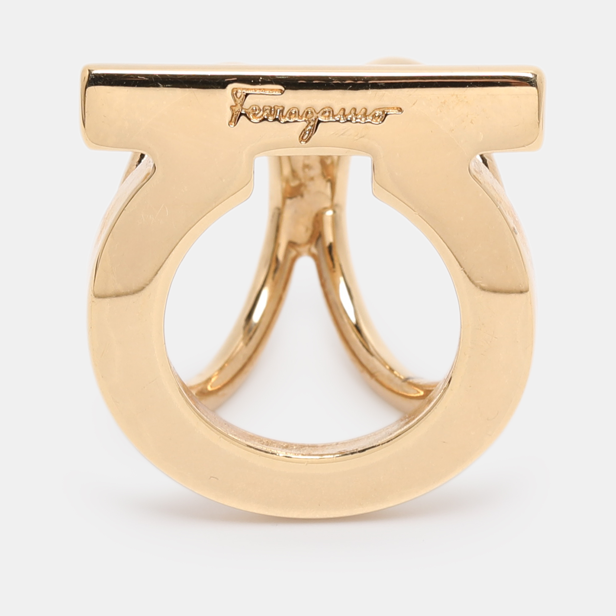 Pre-owned Ferragamo Gold Tone Metal Scarf Ring