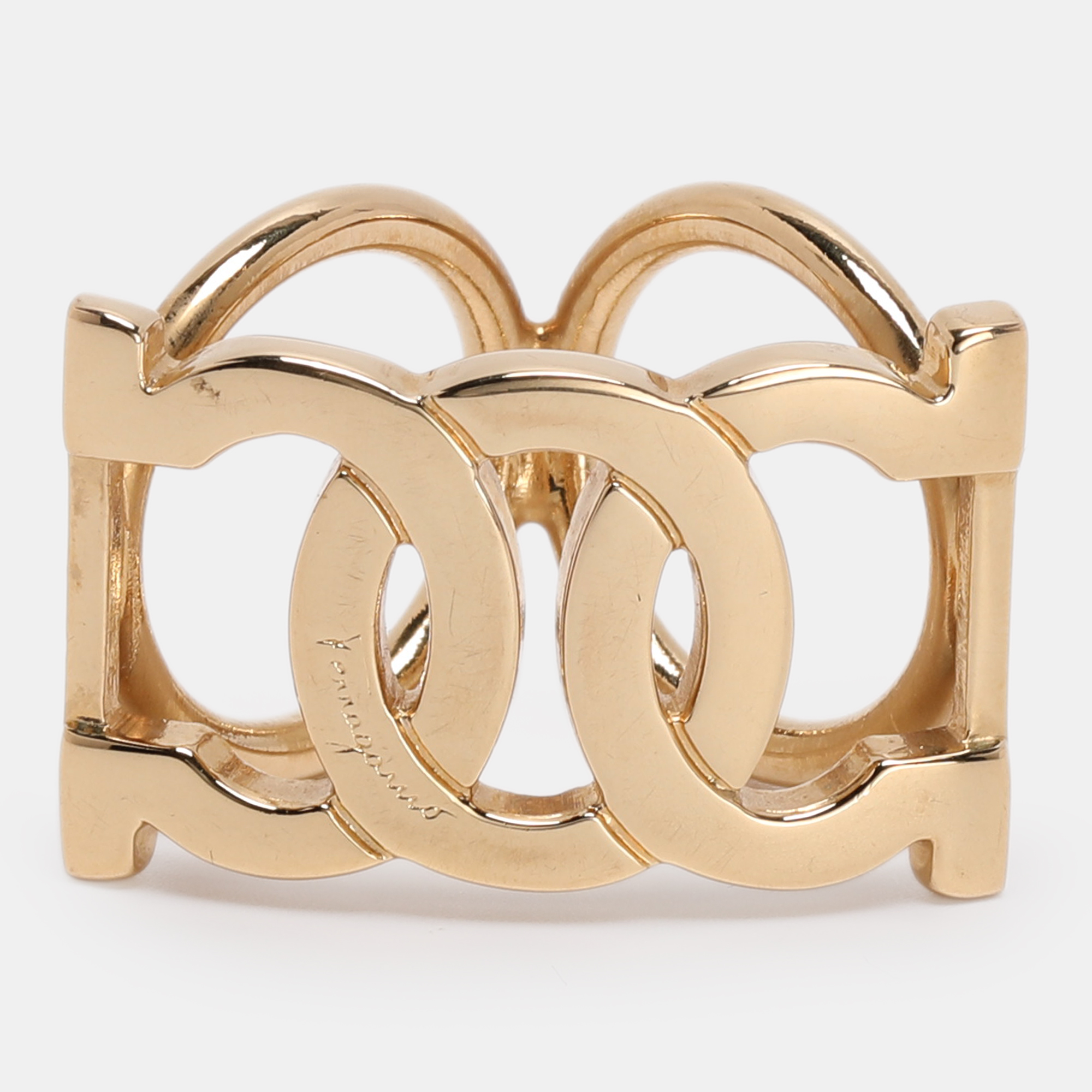 Pre-owned Ferragamo Gold Tone Metal Scarf Ring