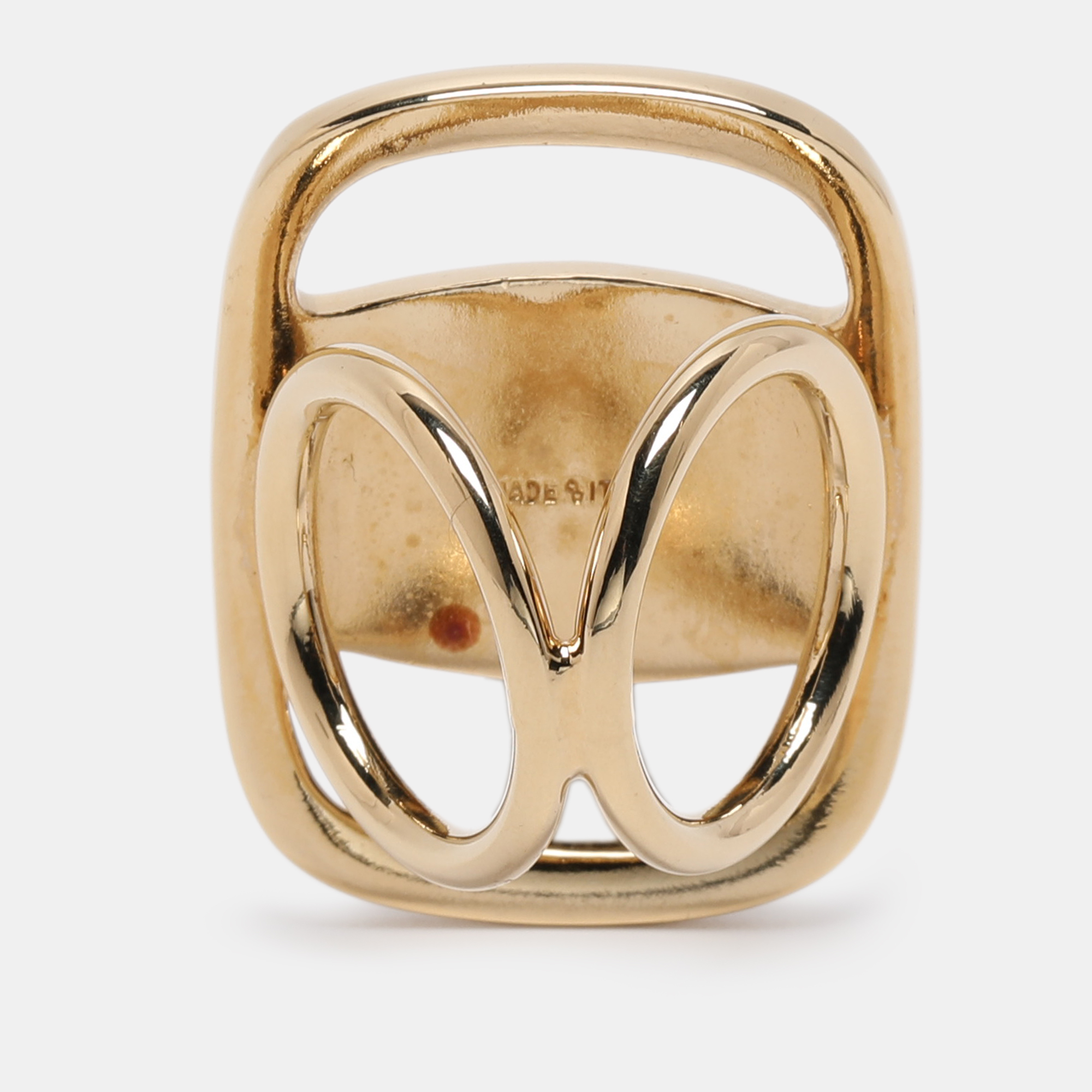 Pre-owned Ferragamo Gold Tone Metal Vara Scarf Ring