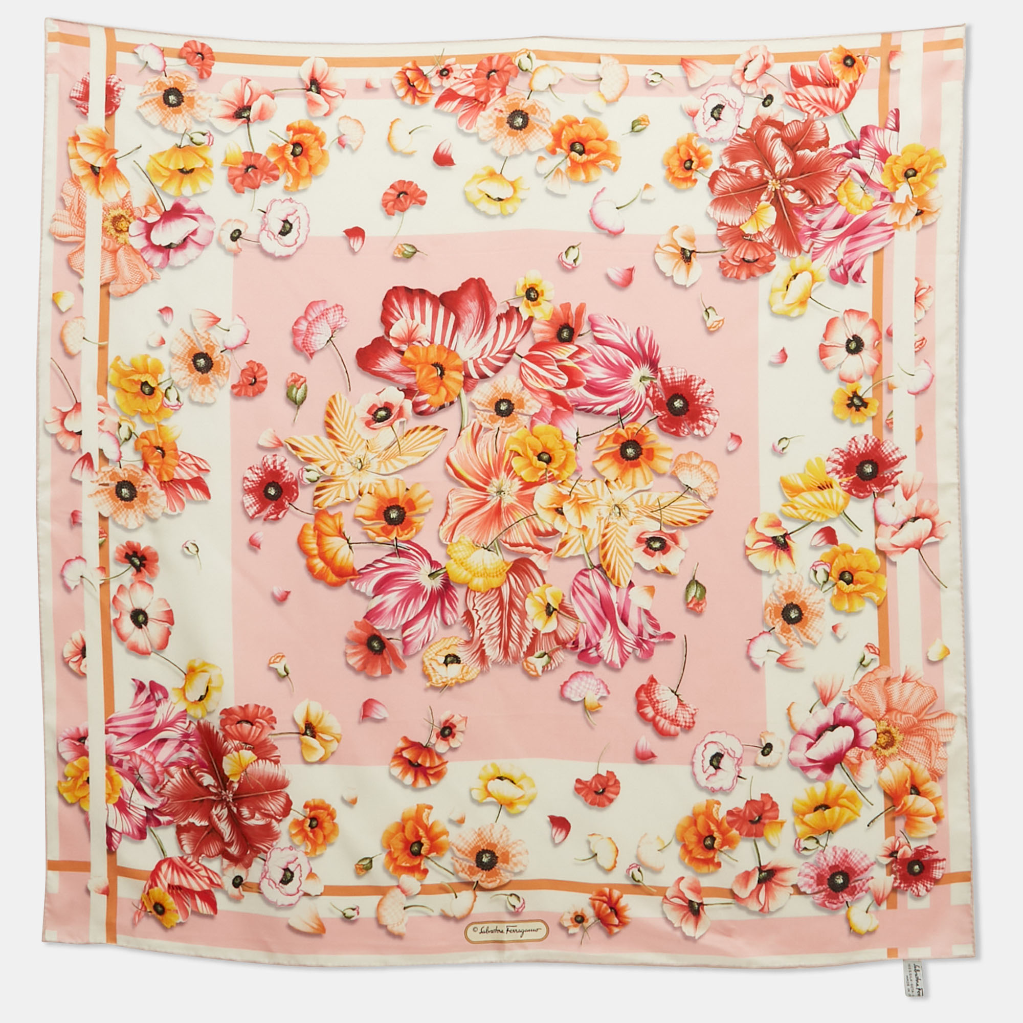 FERRAGAMO Pre-owned Pink Floral Print Silk Scarf