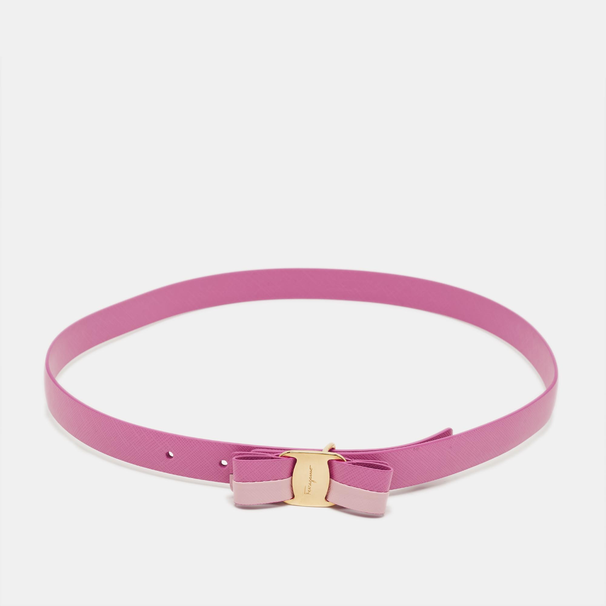 

Salvatore Ferragamo Pink Leather Vara Bow Belt