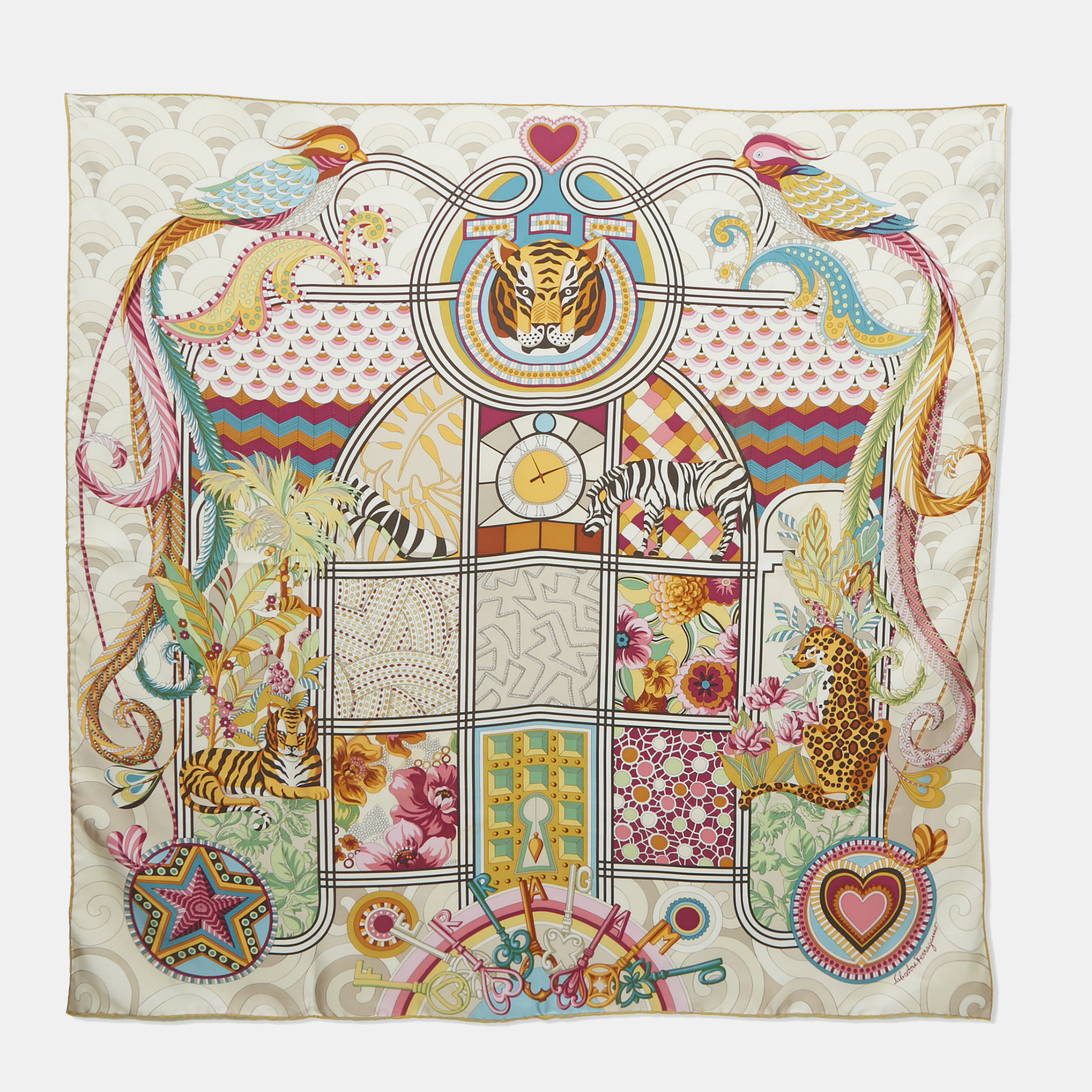 

Salvatore Ferragamo Multicolor Printed Silk Square Scarf