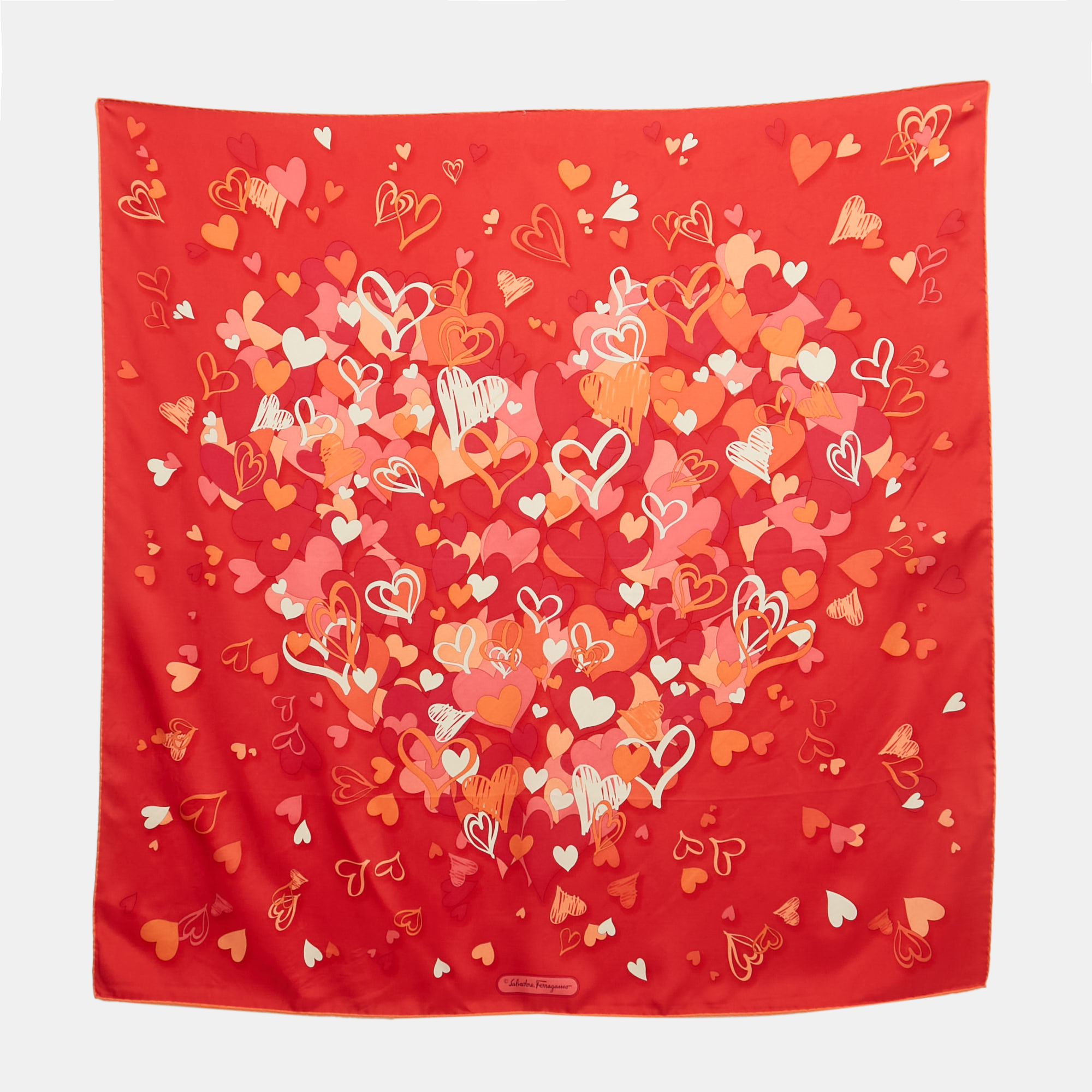 

Salvatore Ferragamo Red Hearts Print Silk Scarf
