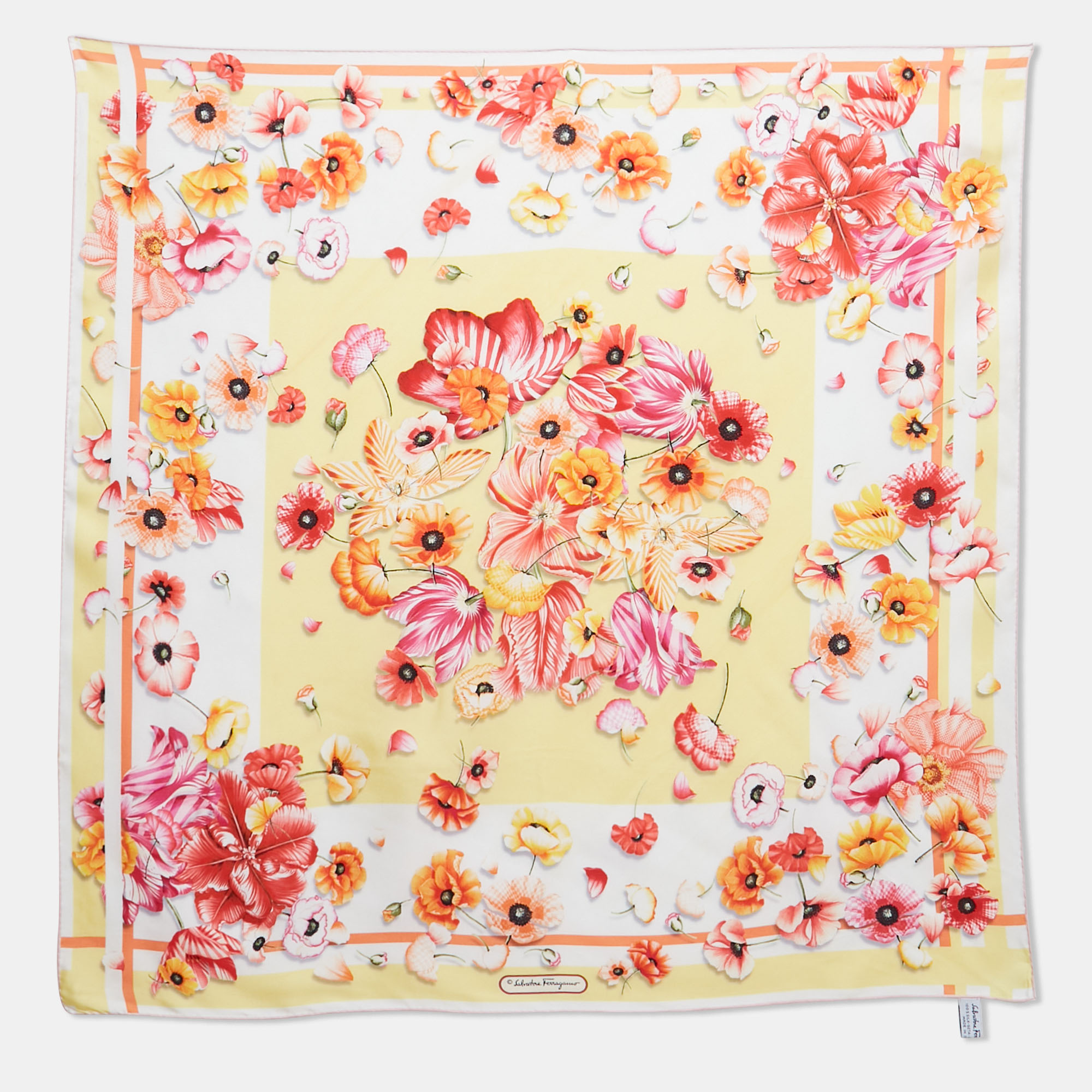 

Salvatore Ferragamo Yellow Floral Print Silk Scarf