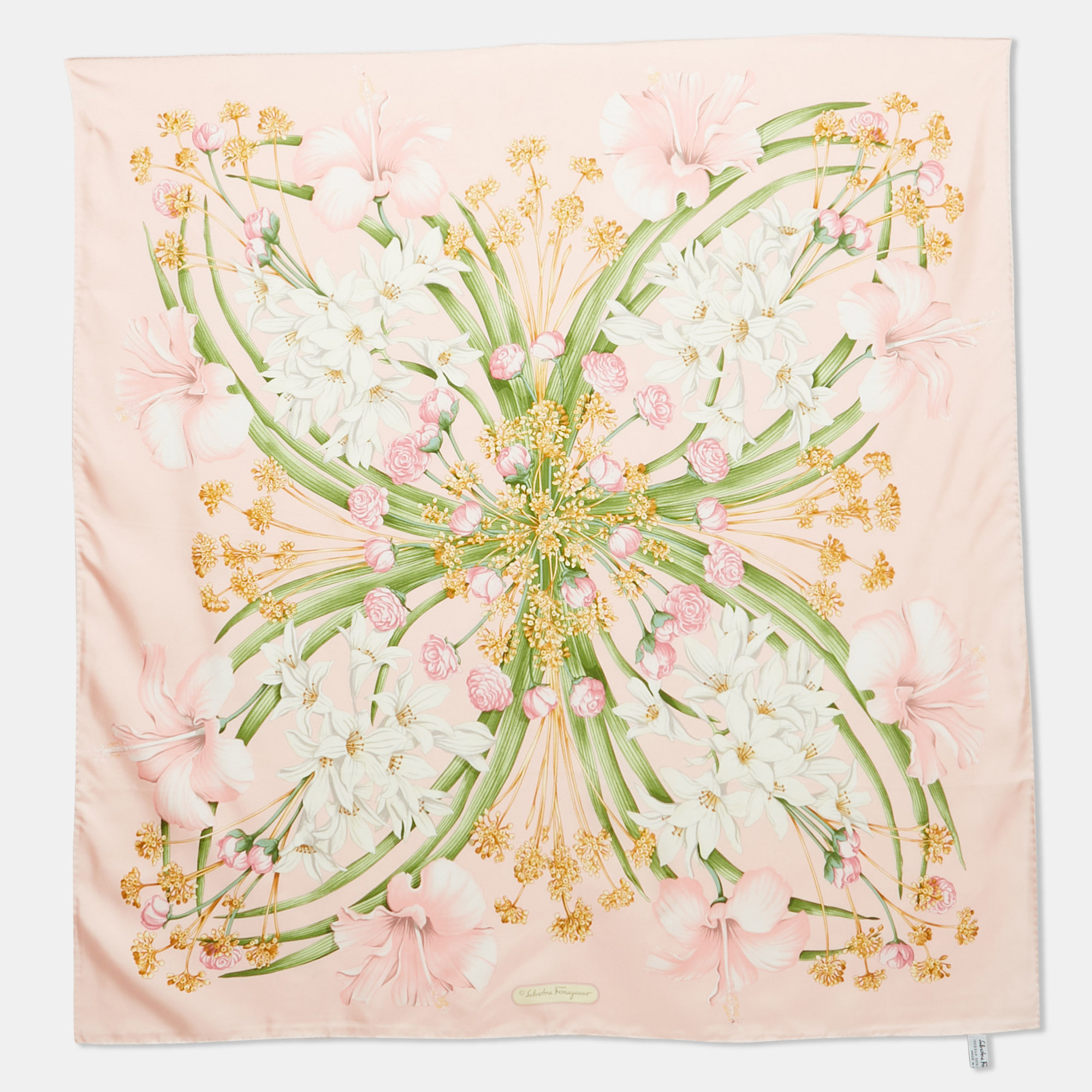 

Salvatore Ferragamo Pink Floral Print Silk Square Scarf