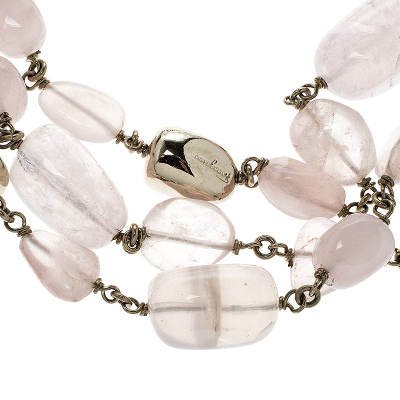 

Salvatore Ferragamo Tumbled Rose Quartz Gold Tone Bead Bracelet, Pink