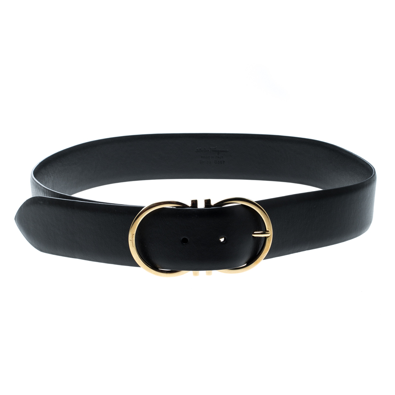 Pre Owned Salvatore Ferragamo Black Leather Ceylon Belt Size 85cm