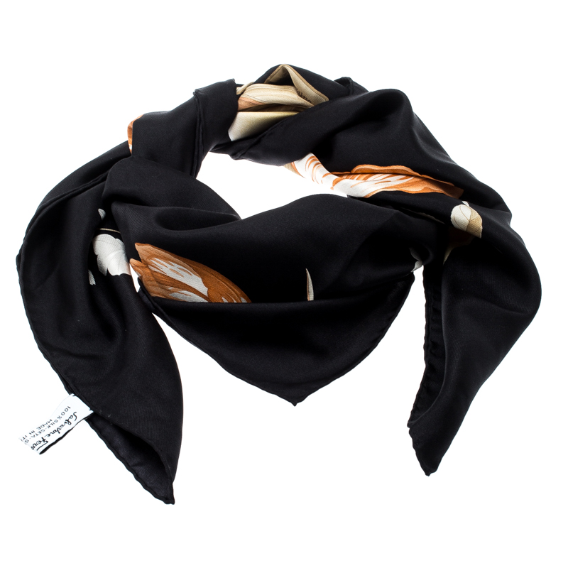 

Salvatore Ferragamo Black Floral Printed Silk Square Scarf